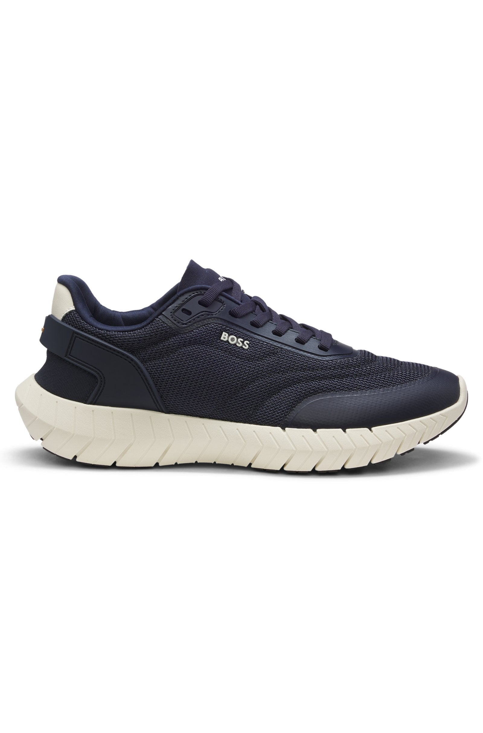 Running sneakers with leather trims