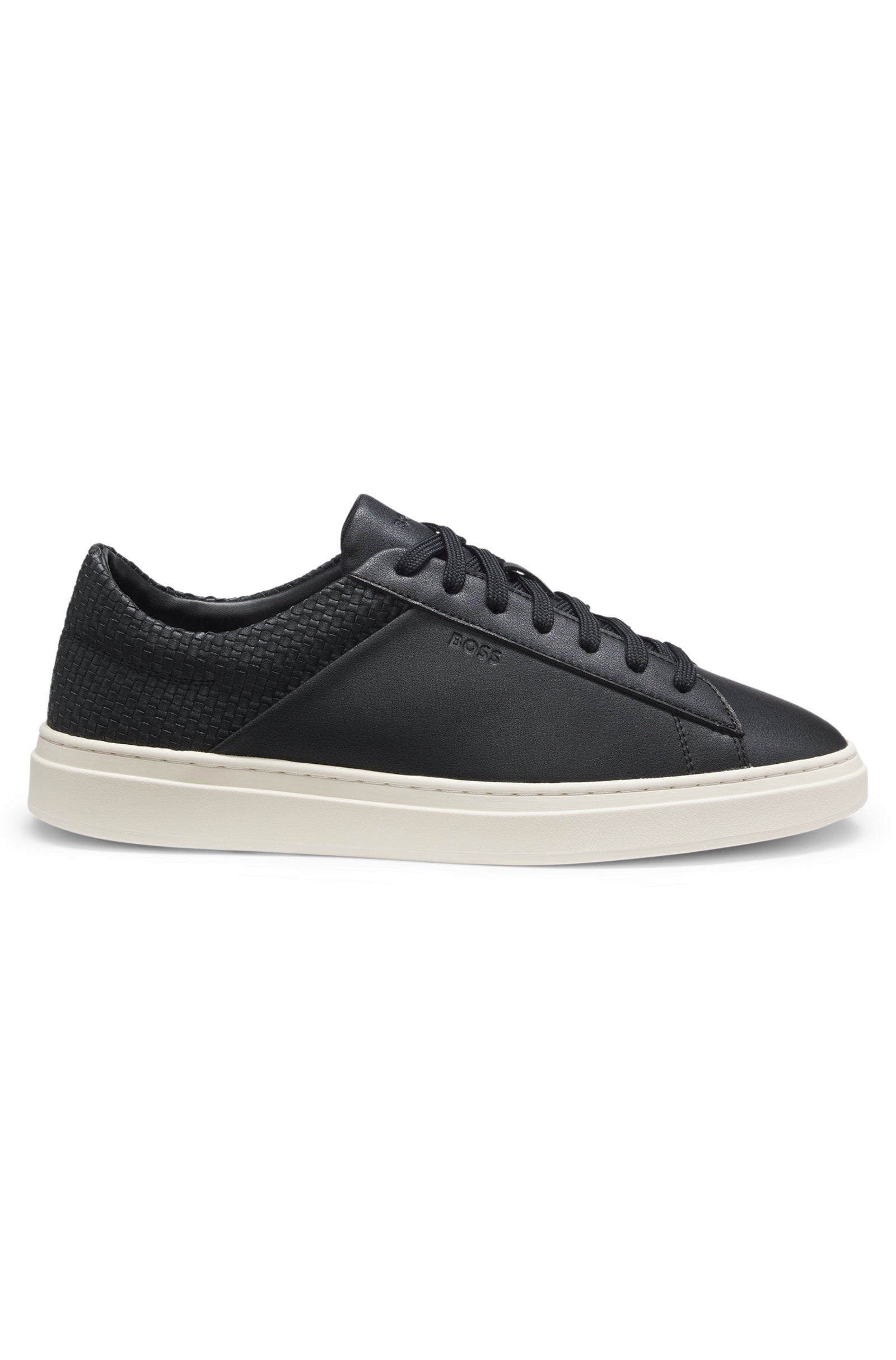 Low-top trainers with woven and grained effects