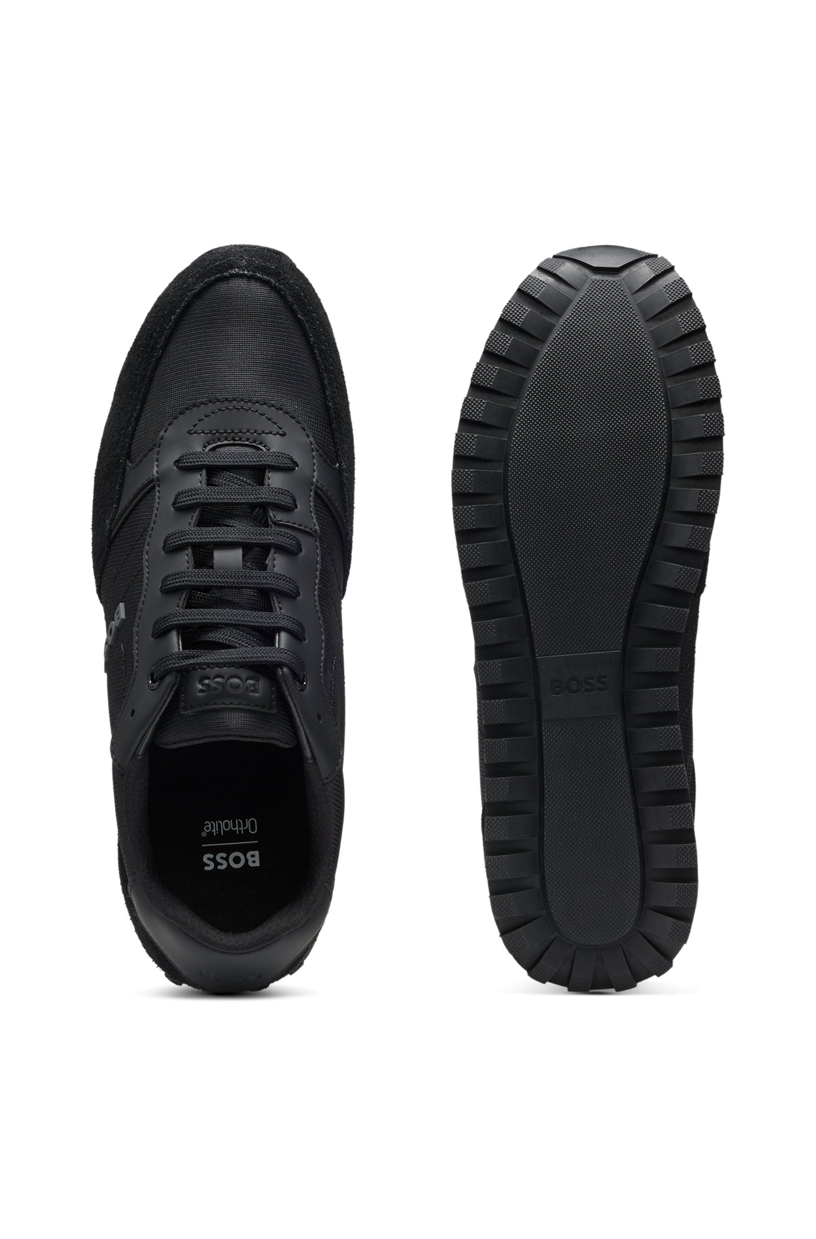 Logo-trim sneakers with faux-leather details