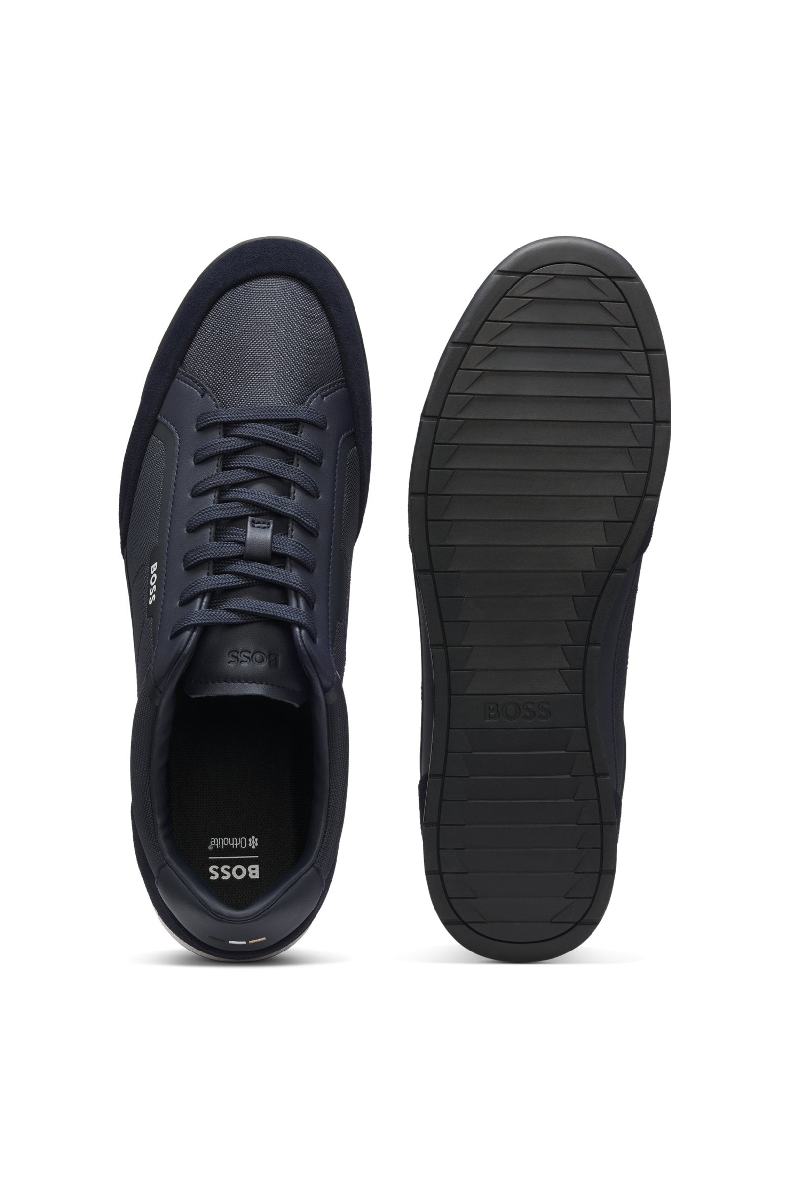 Suede-trim sneakers with ribbed sole