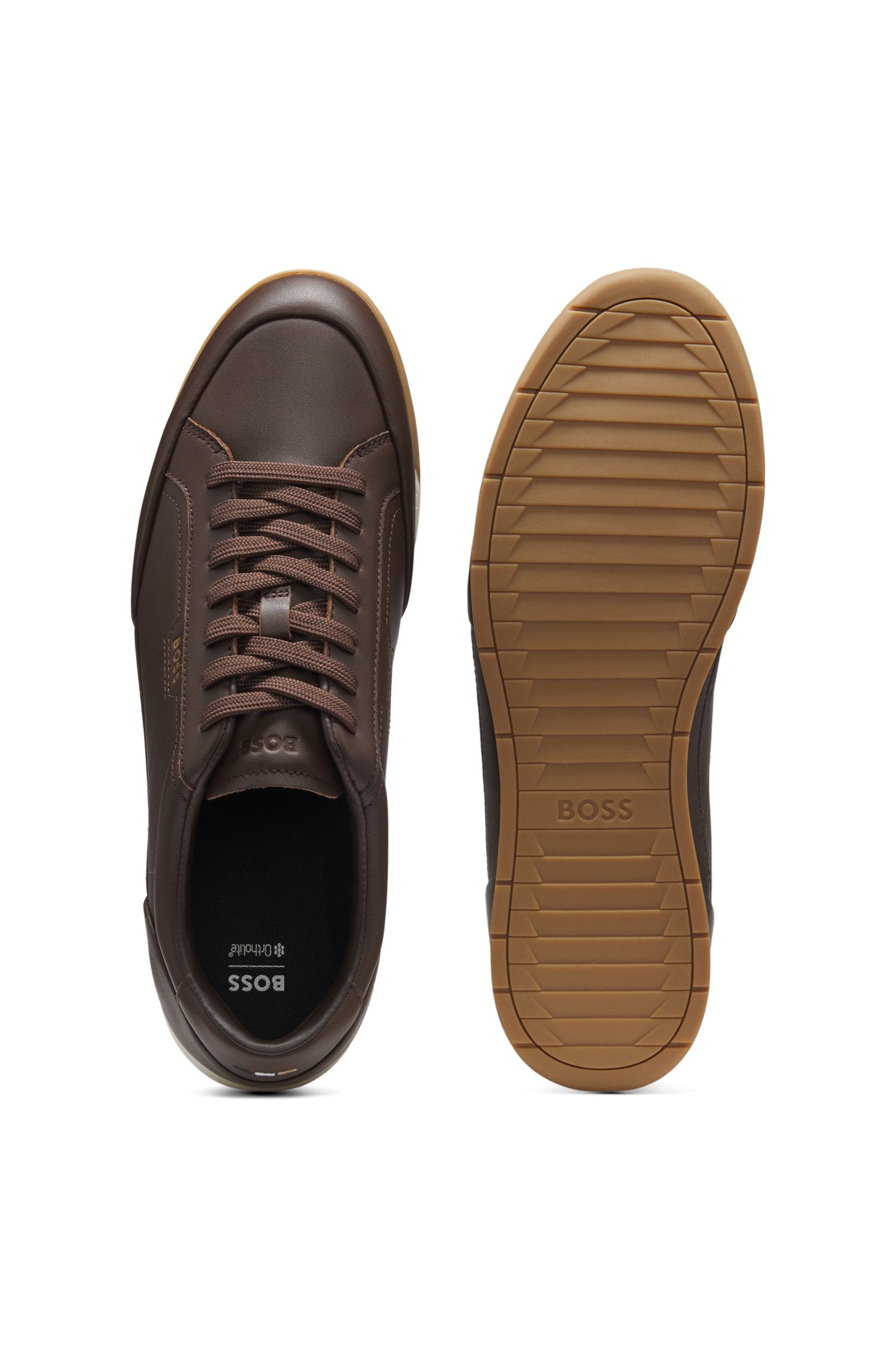 Leather sneakers with foil logo
