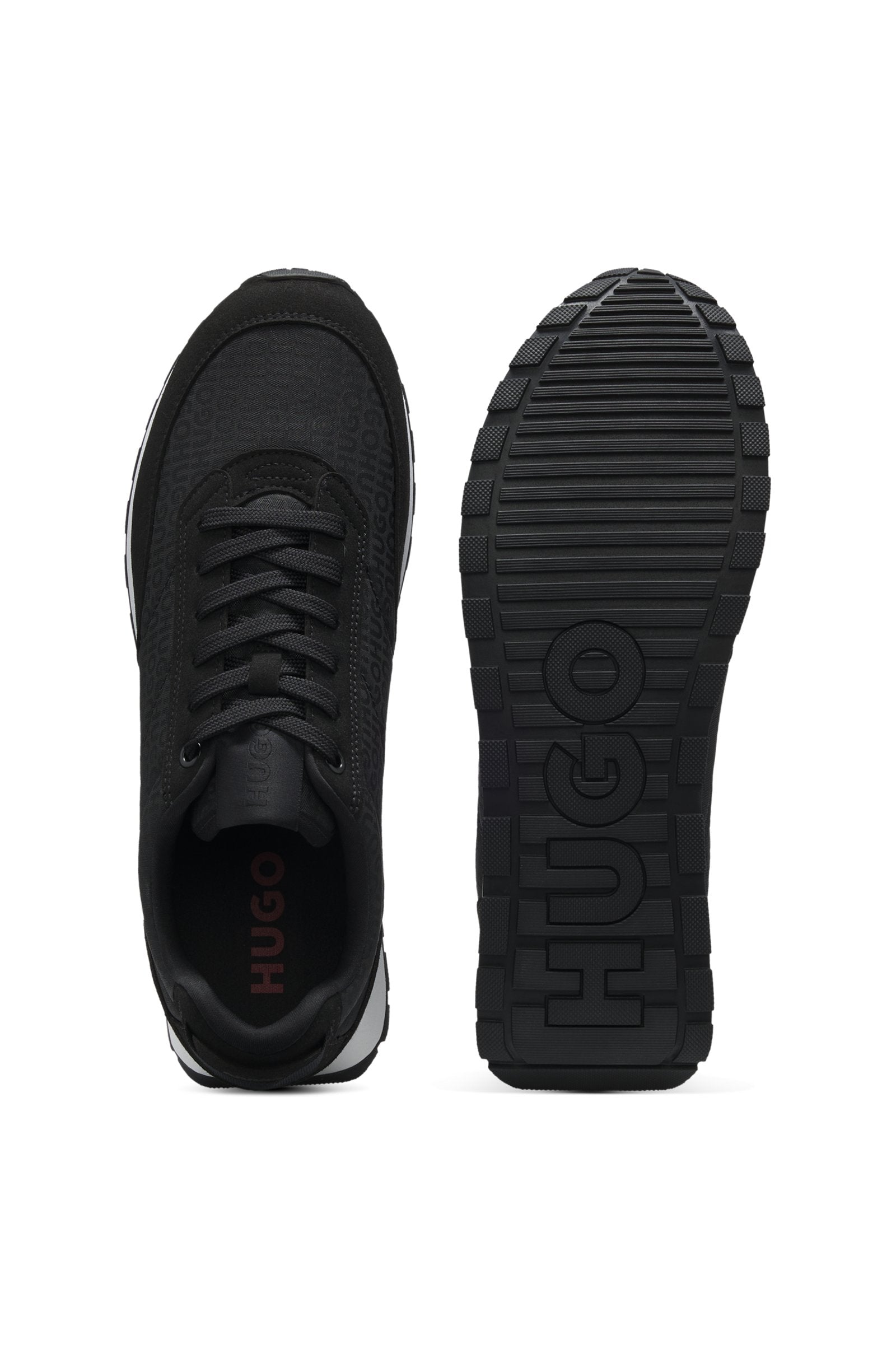 Running-inspired trainers with monogram-jacquard uppers