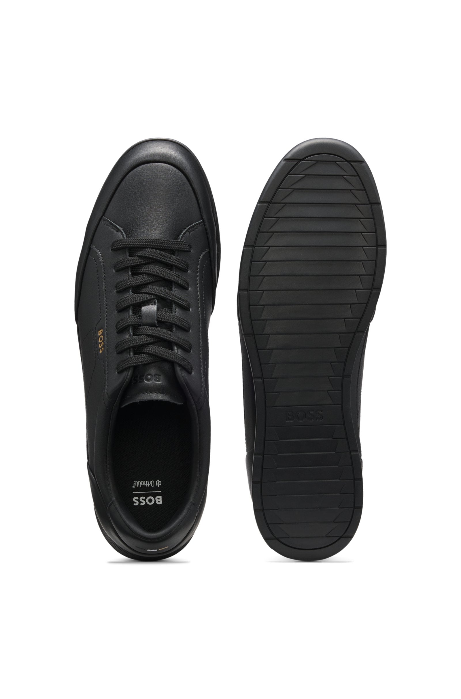 Leather sneakers with foil logo