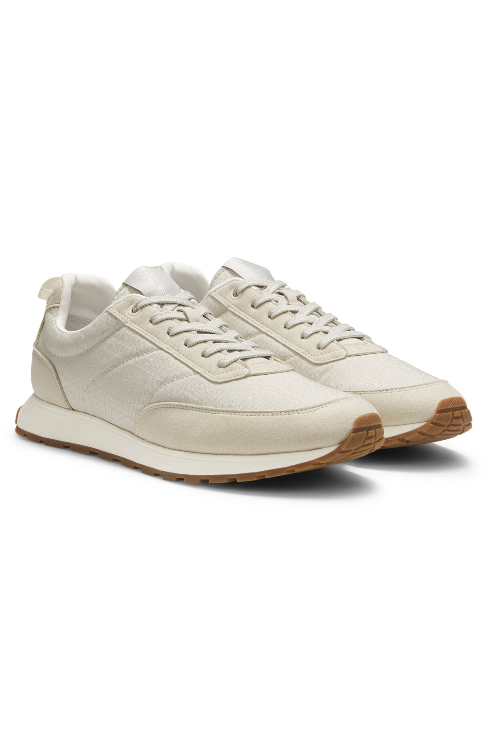Running-inspired trainers with monogram-jacquard uppers
