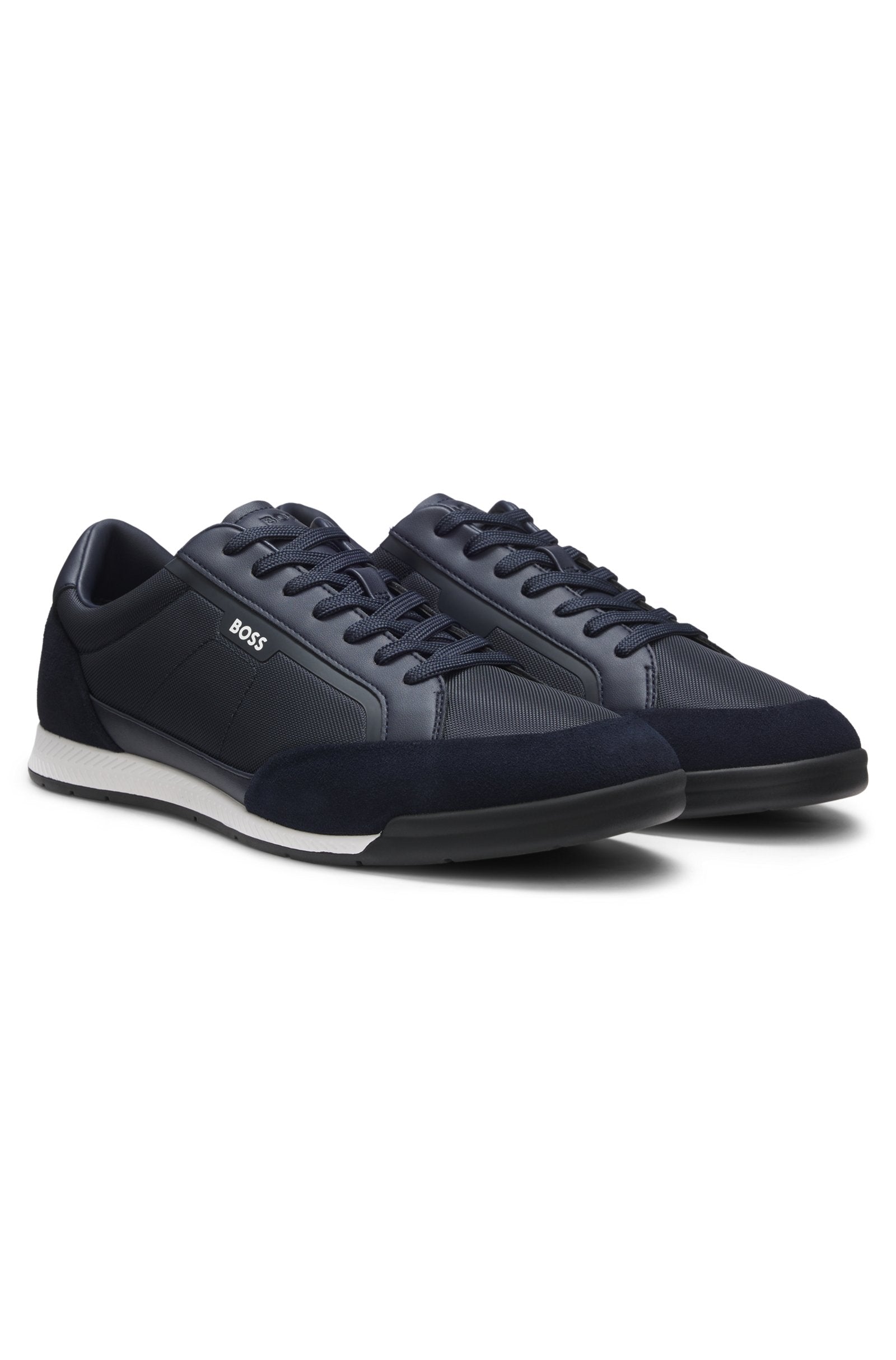 Suede-trim sneakers with ribbed sole
