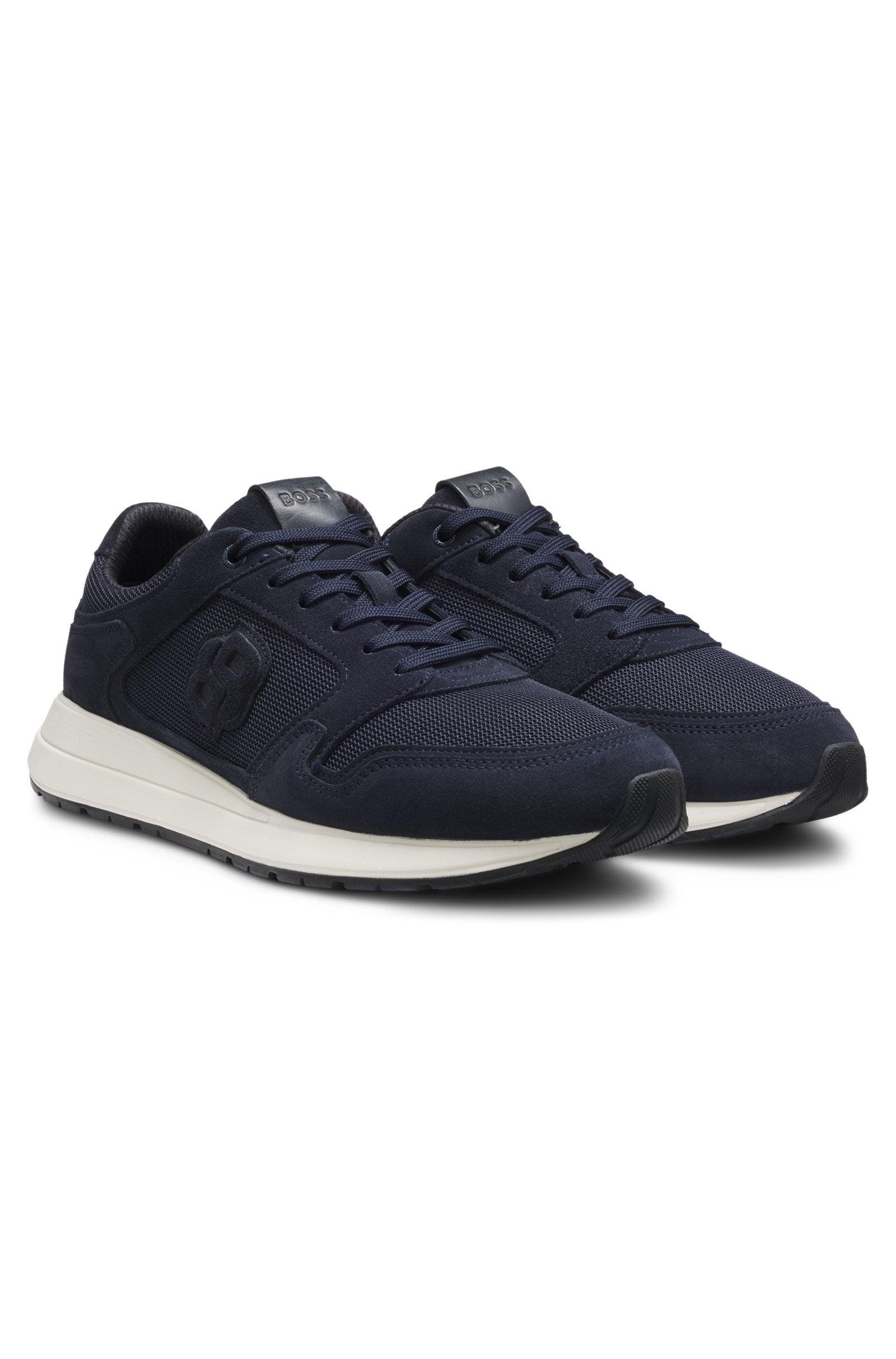 Suede-trim trainers with Double B monogram
