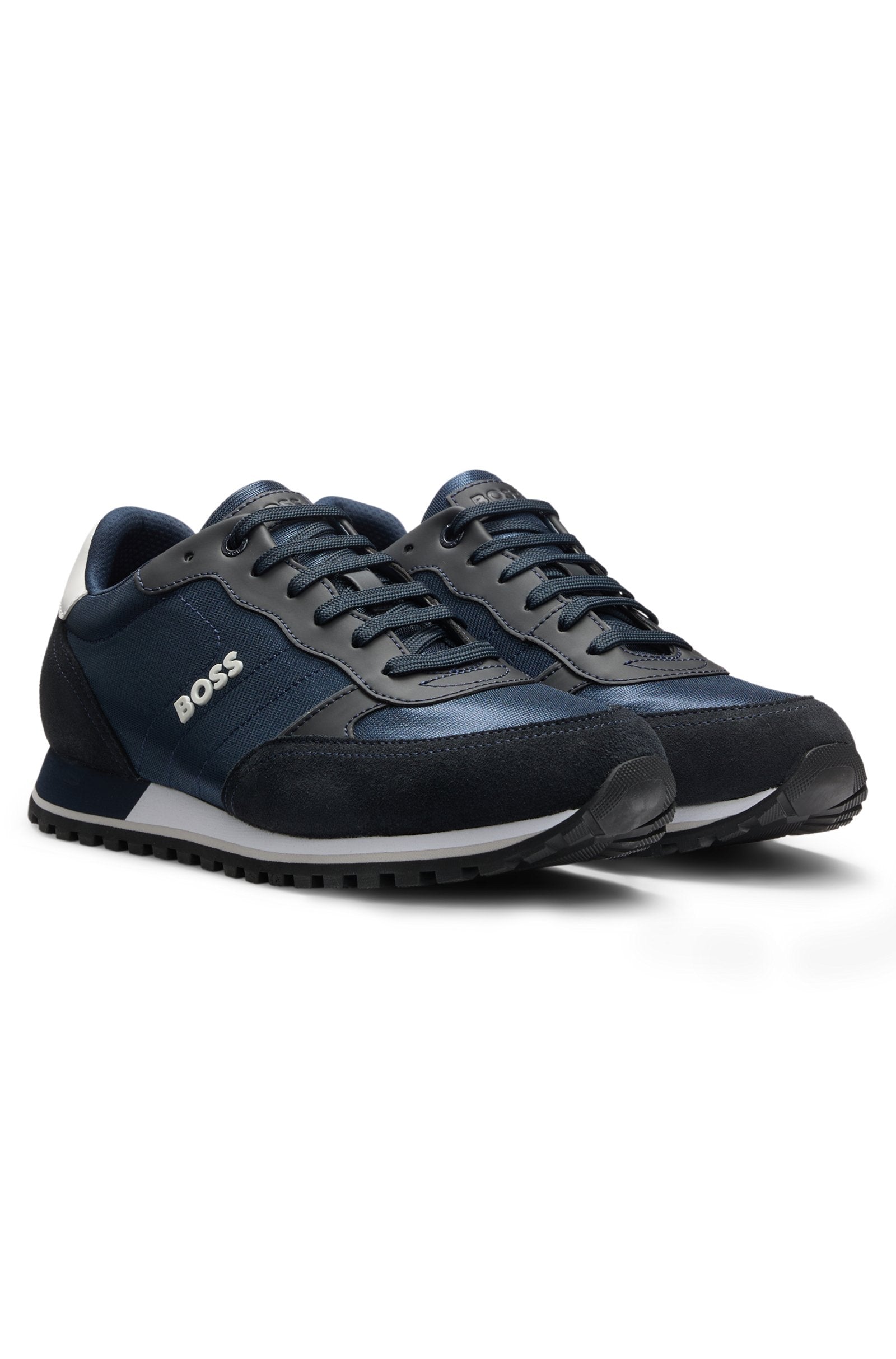 Logo-trim sneakers with faux-leather details