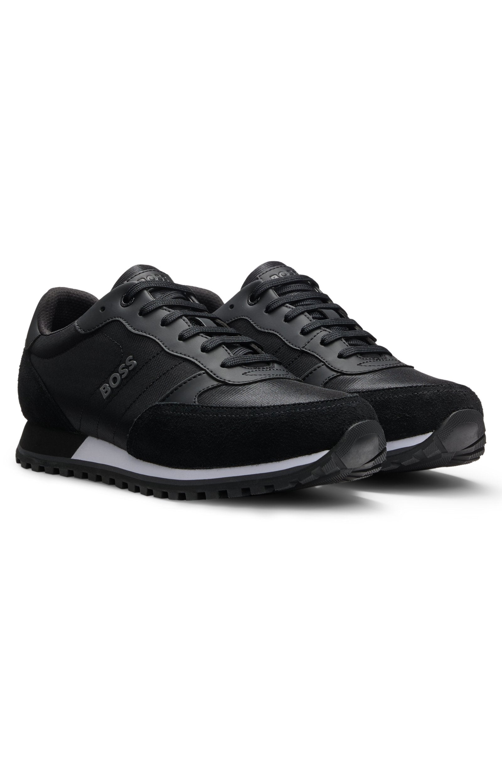 Logo-trim sneakers with faux-leather details