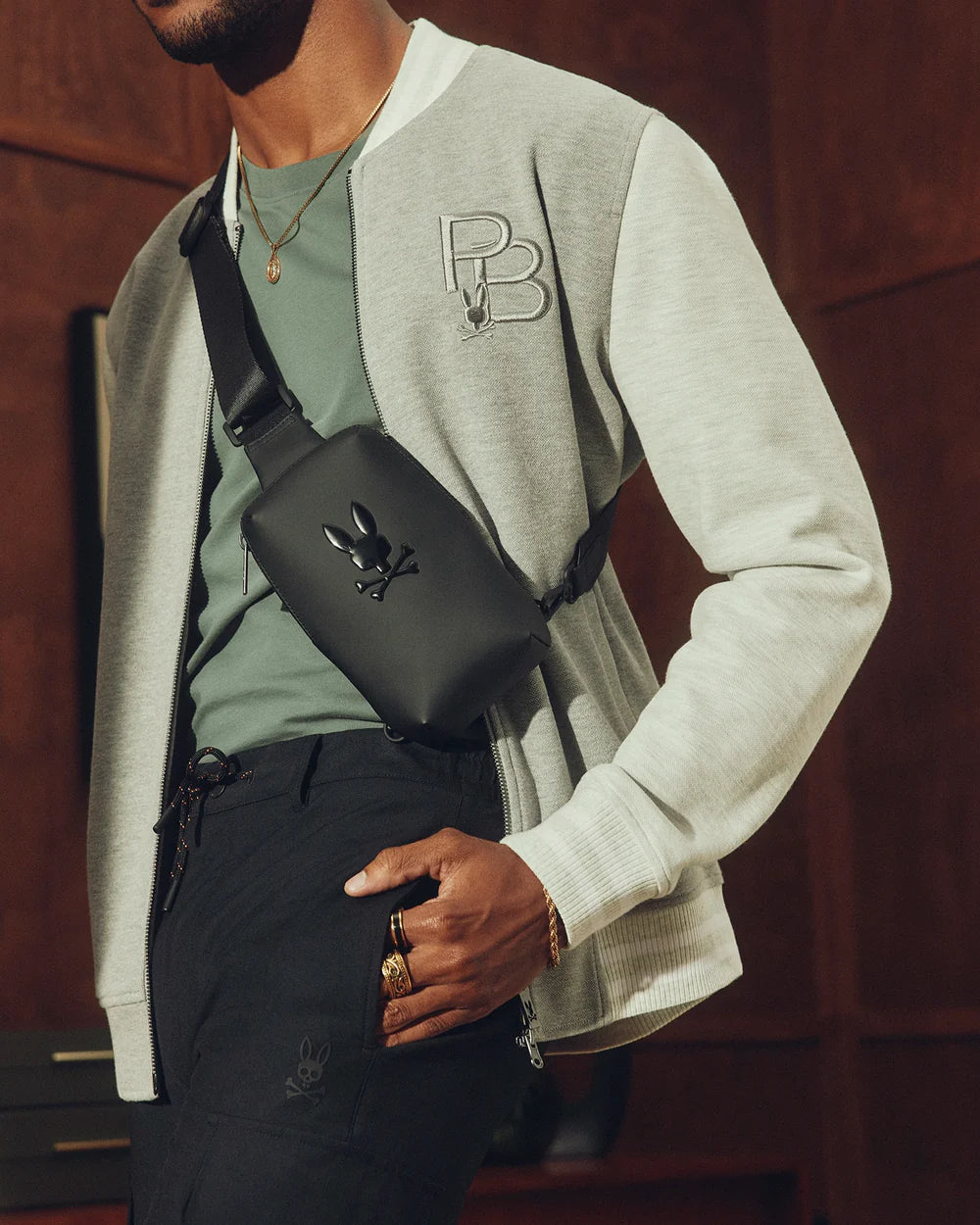 Mens rubberized crossbody