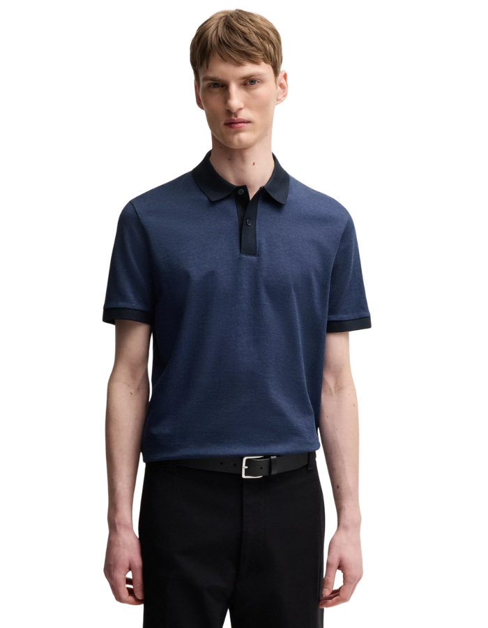 Mercerized-cotton polo shirt with micro pattern