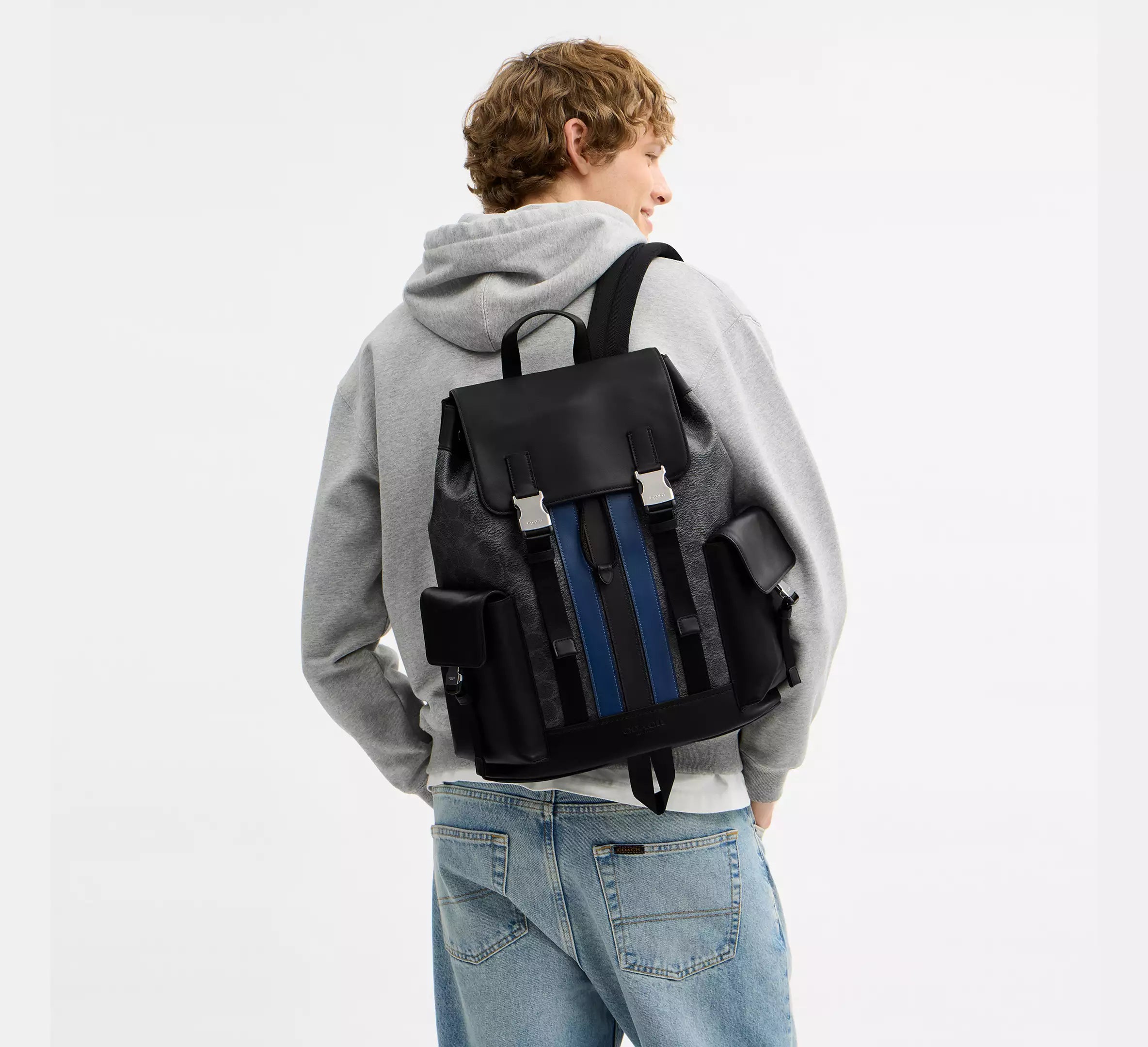 Clark Backpack In Signature Canvas With Varsity Stripe