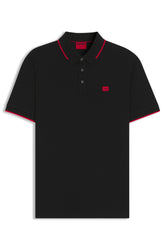 Cotton-piqué slim-fit polo shirt with red logo label
