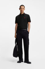 Cotton-piqué slim-fit polo shirt with red logo label