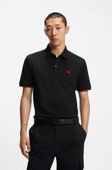 Cotton-piqué slim-fit polo shirt with red logo label