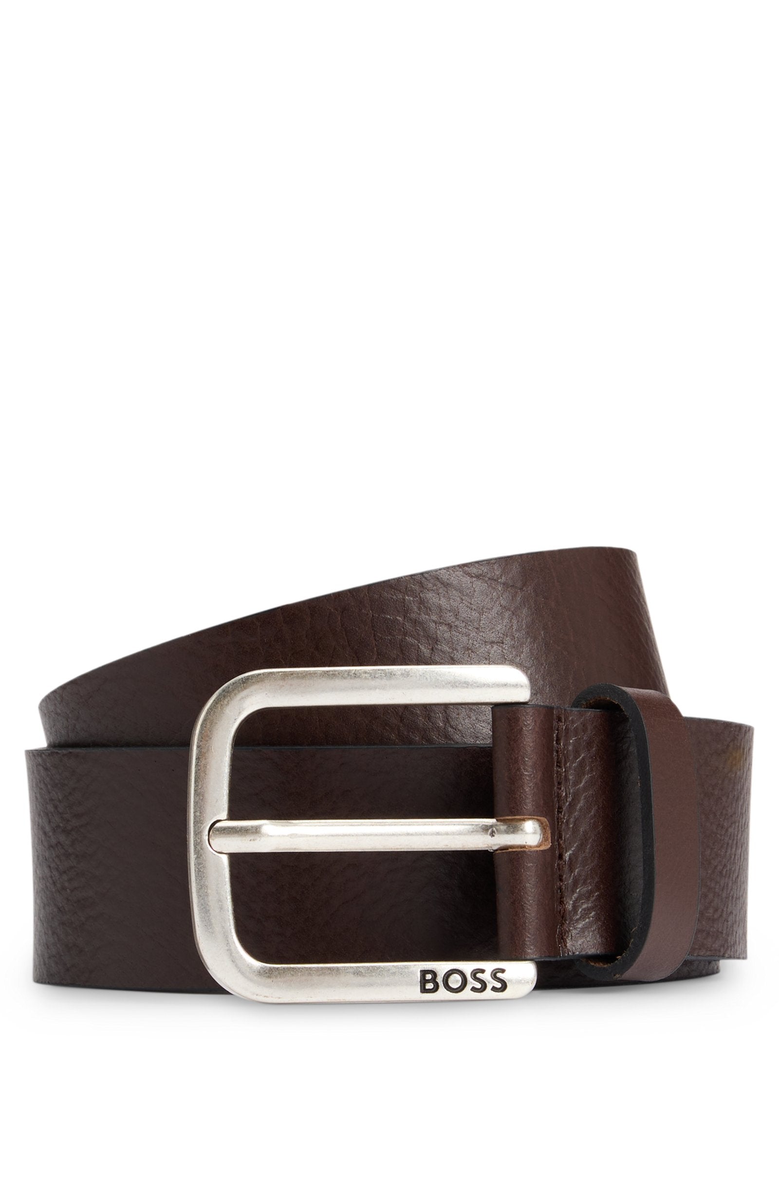 Buffalo-leather belt with branded pin buckle