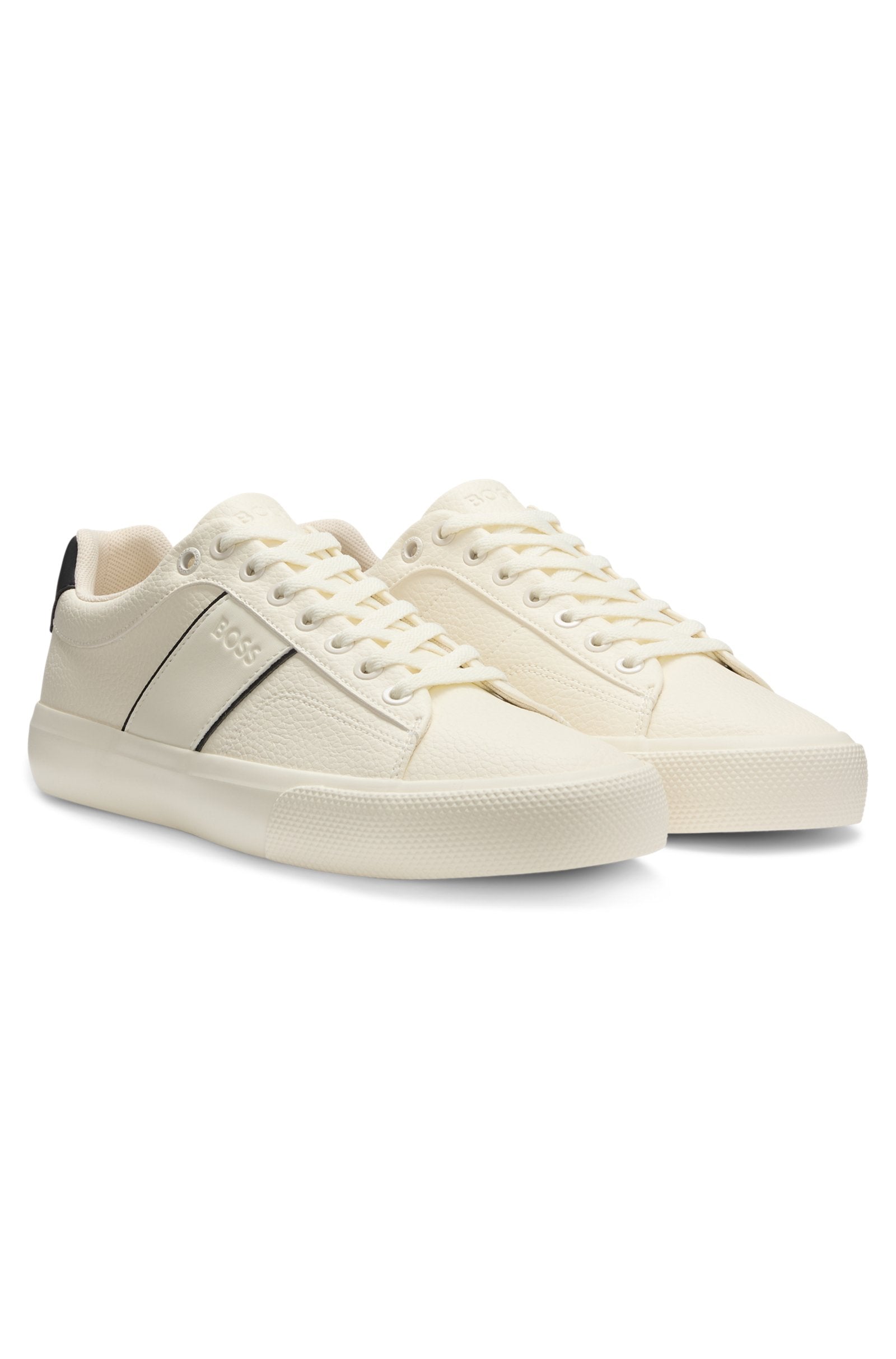 Faux-leather trainers with grained and plain textures