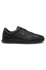 Embossed-logo trainers in leather