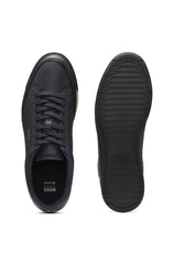 Embossed-logo trainers in leather