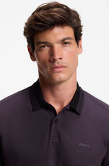 Stripe-collar polo shirt in cotton piqué