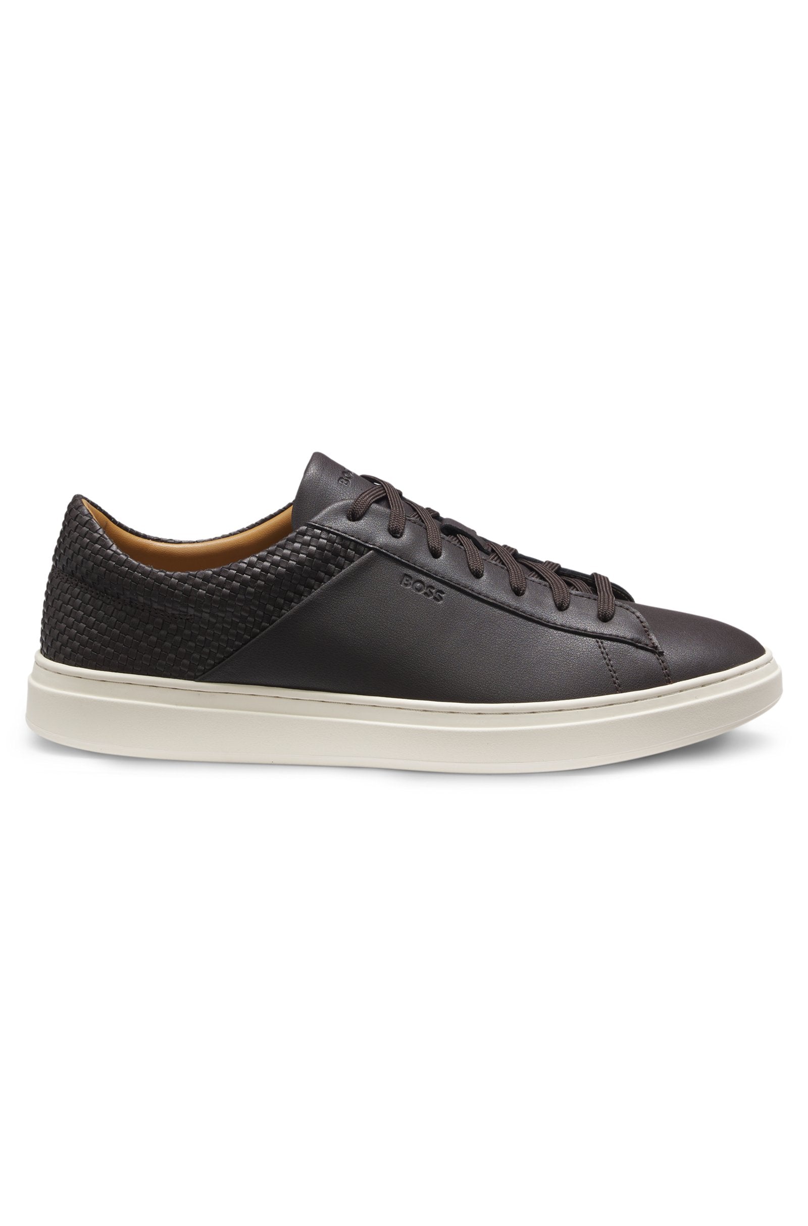Low-top trainers with woven and grained effects