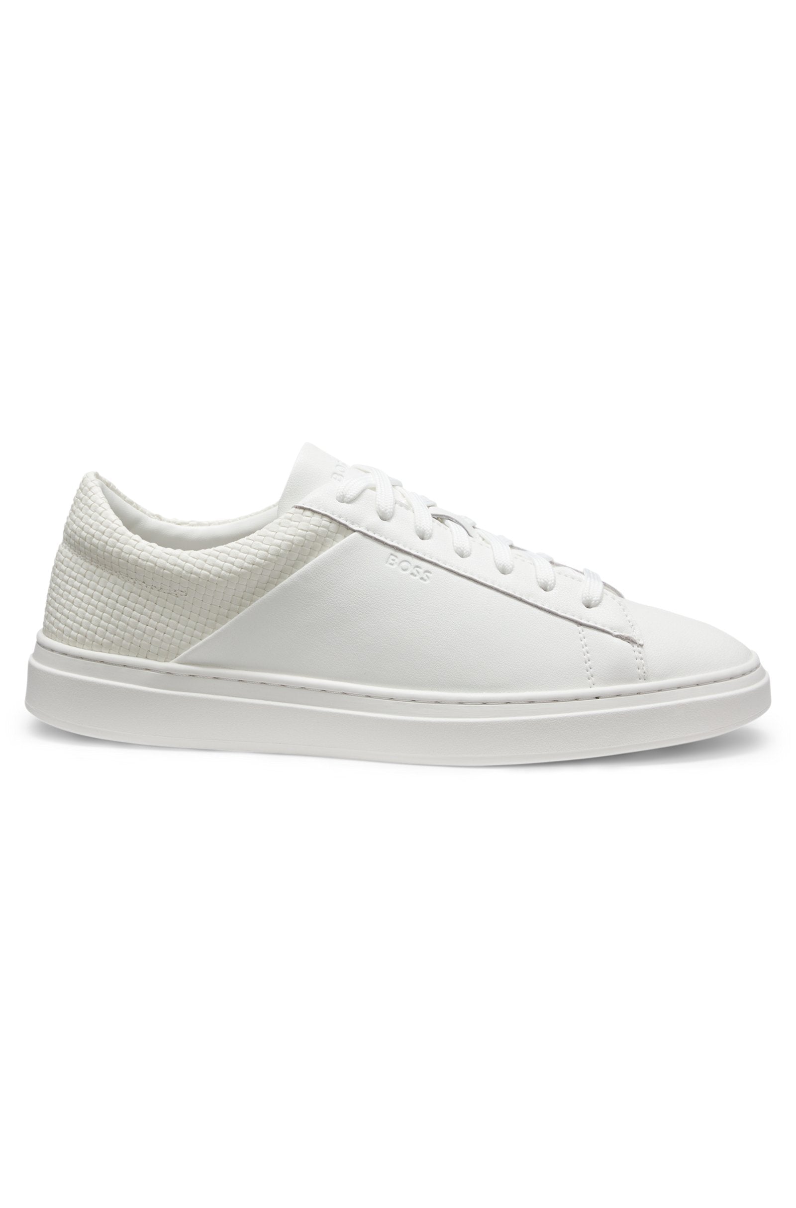 Low-top trainers with woven and grained effects