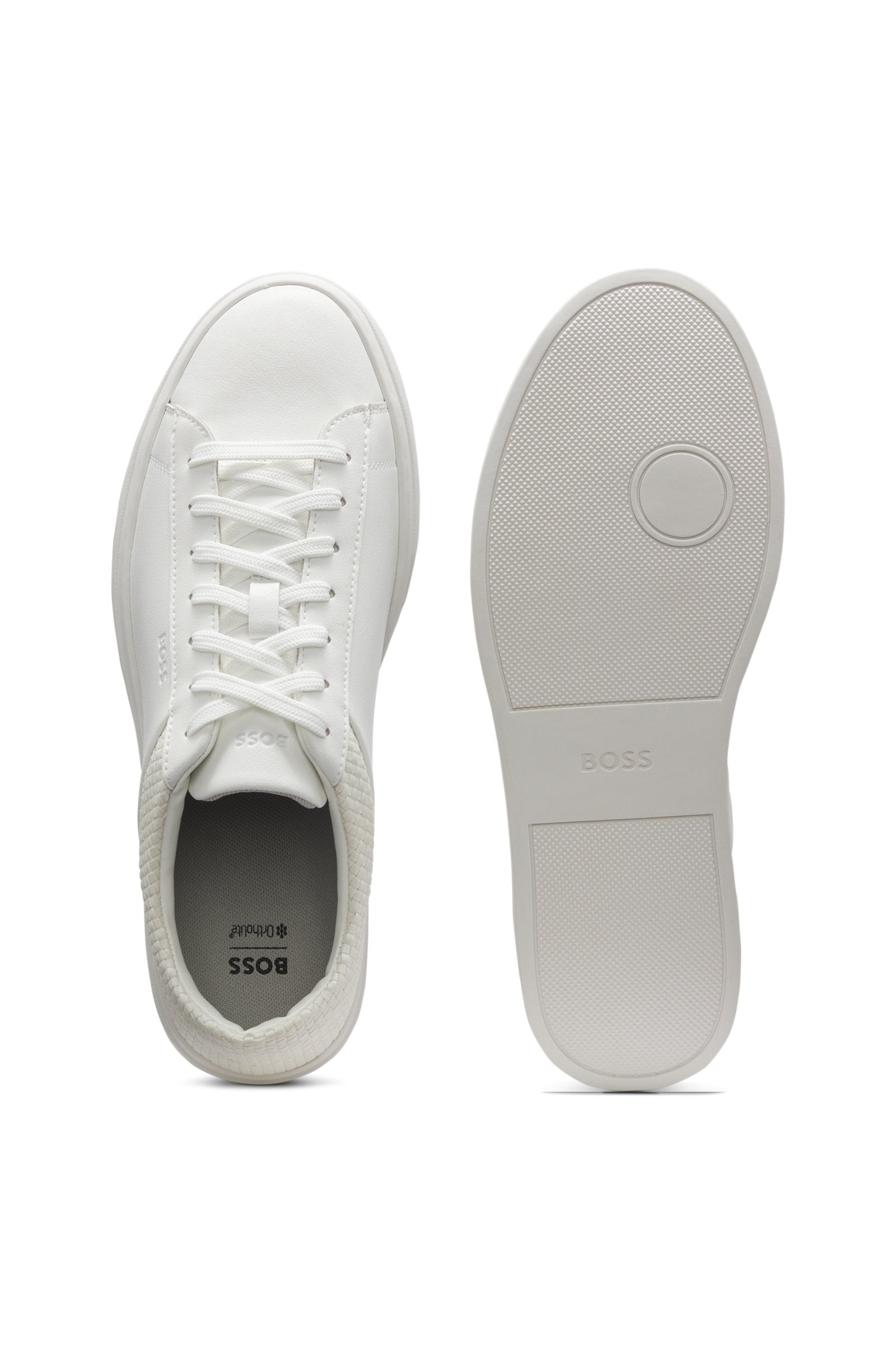 Low-top trainers with woven and grained effects
