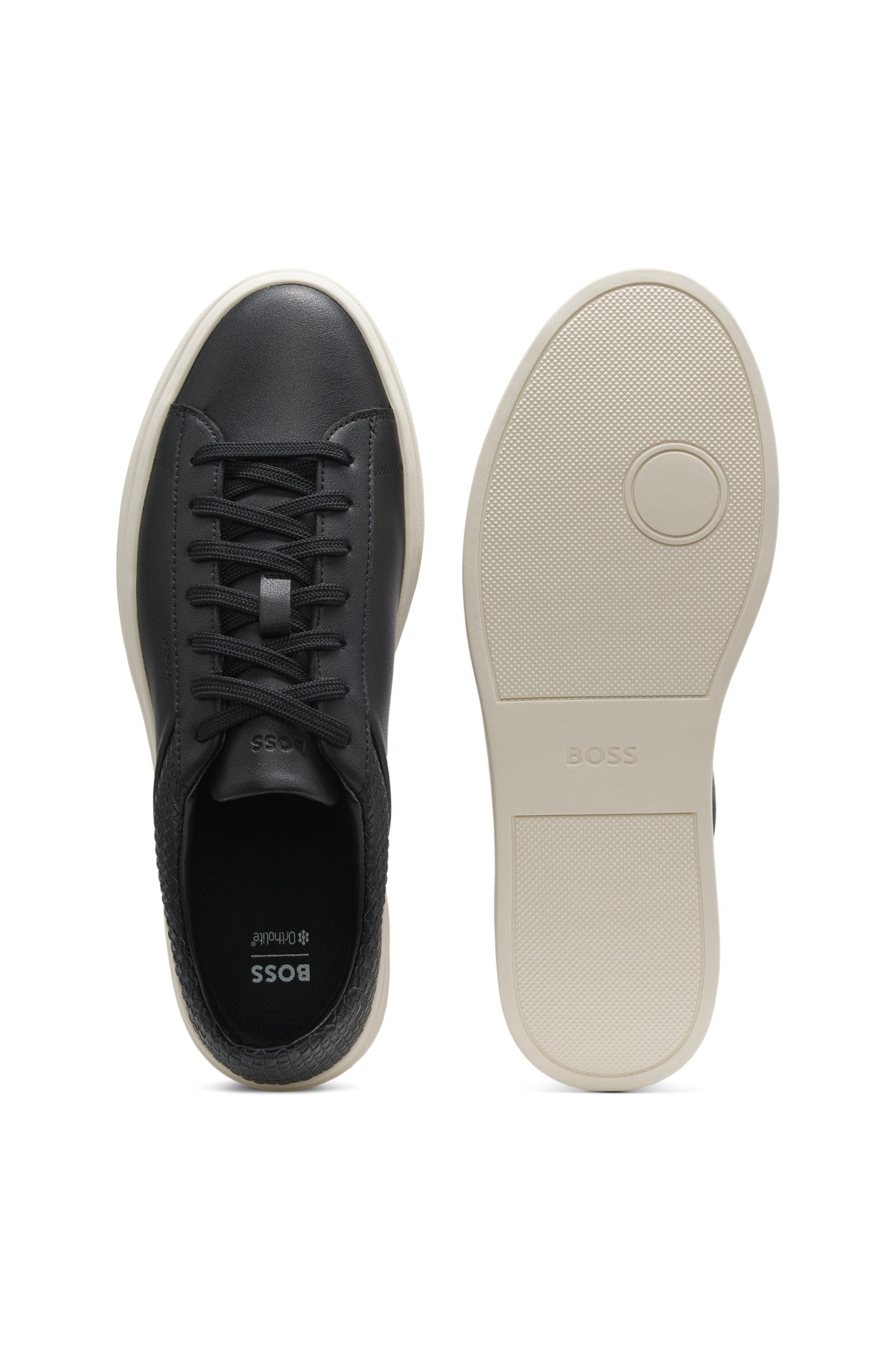 Low-top trainers with woven and grained effects