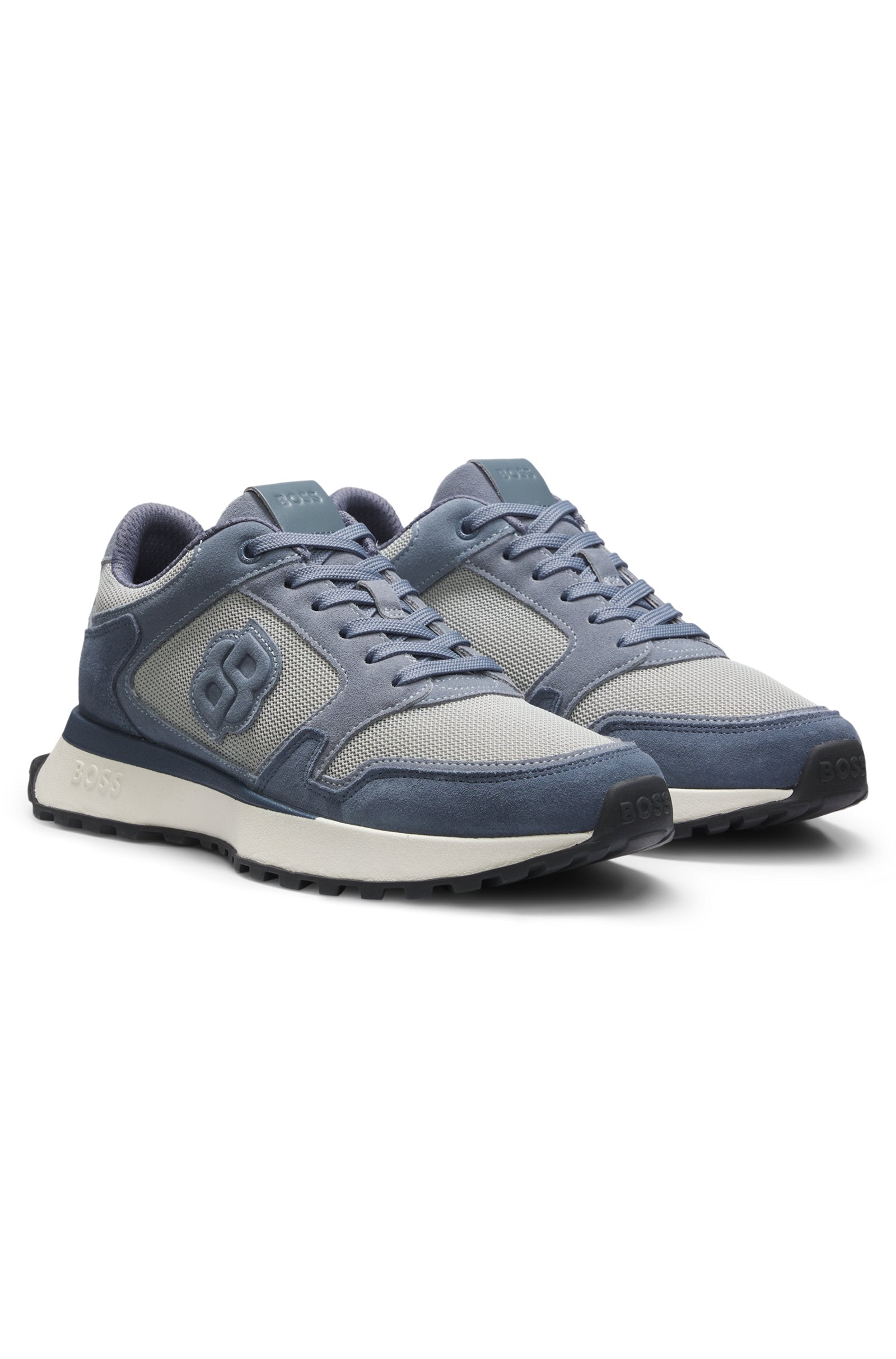 Suede-trim trainers with Double B monogram