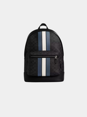 West Backpack In Signature Canvas With Varsity Stripe