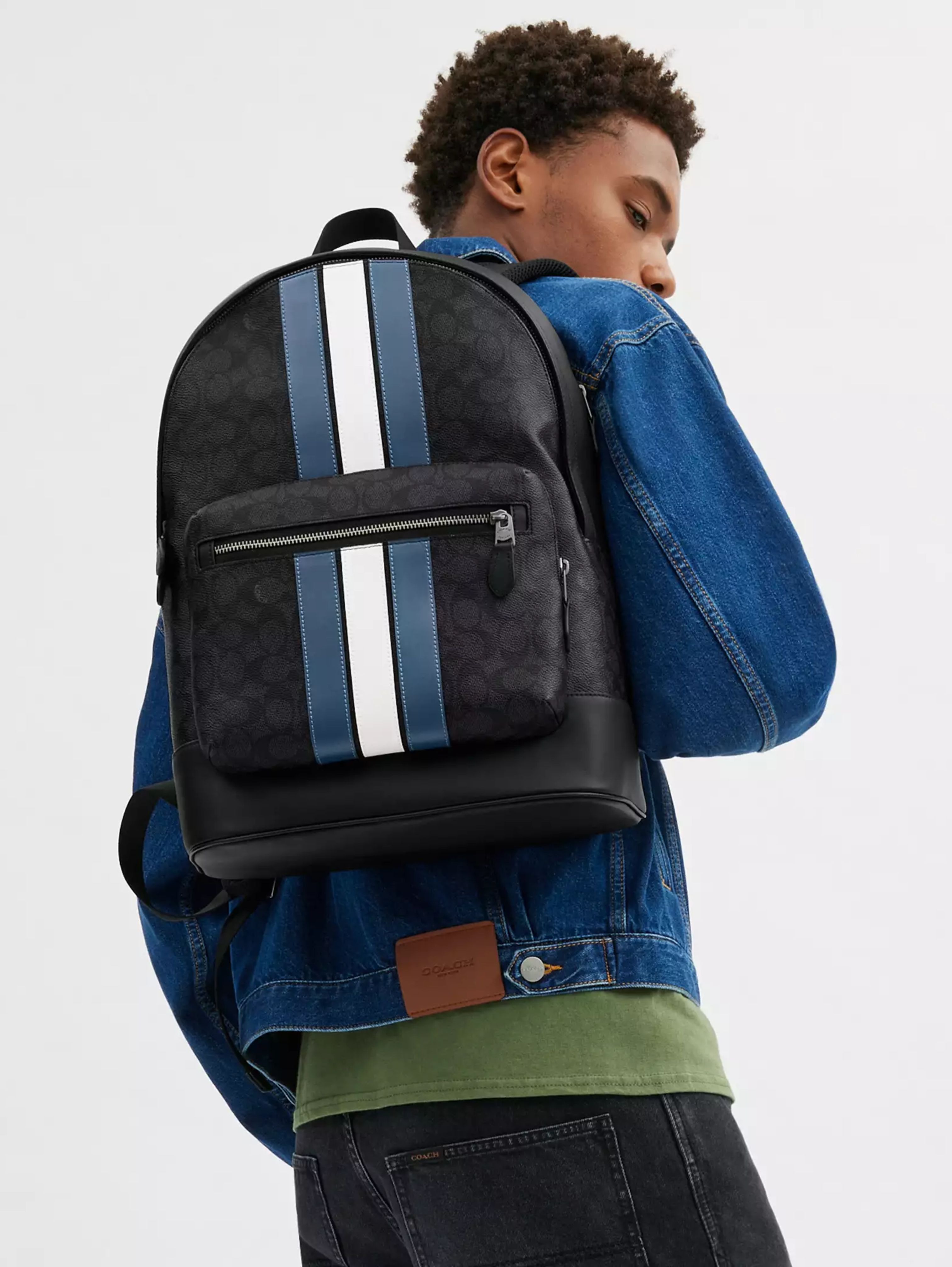 West Backpack In Signature Canvas With Varsity Stripe