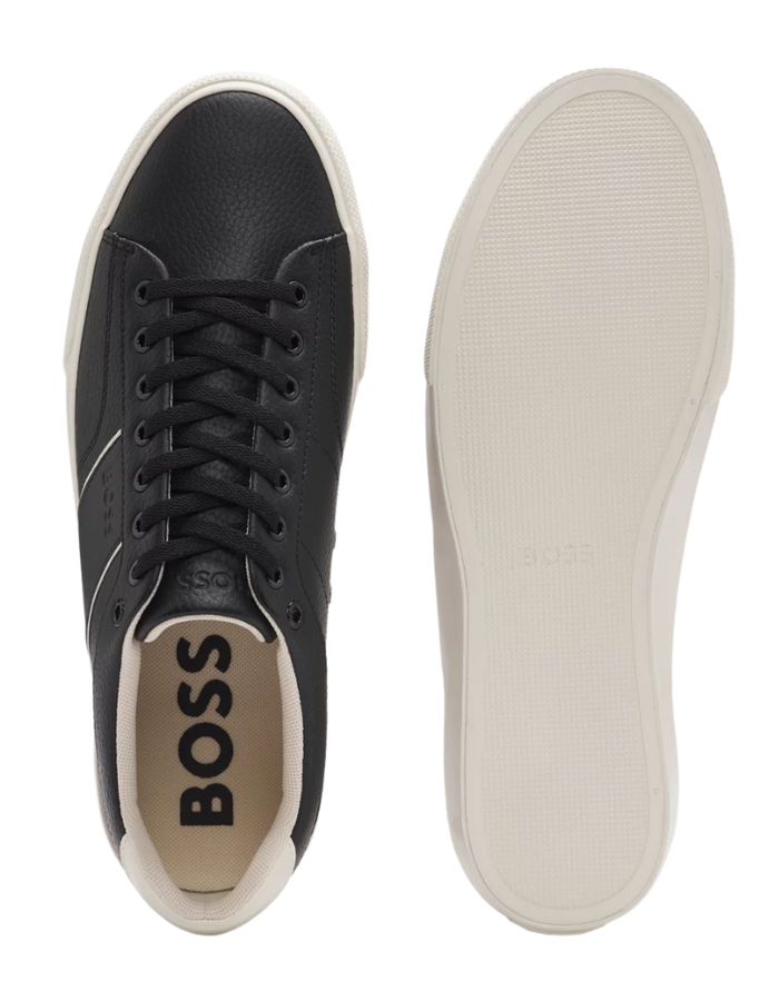 Faux-leather trainers with plain and grained textures