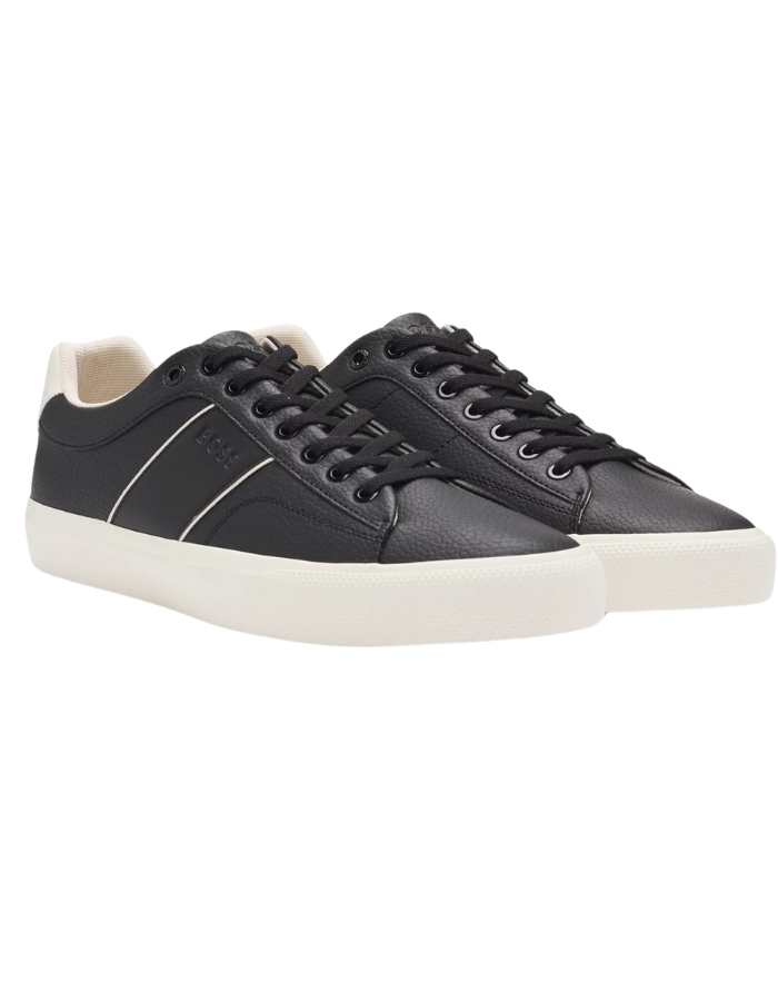 Faux-leather trainers with plain and grained textures