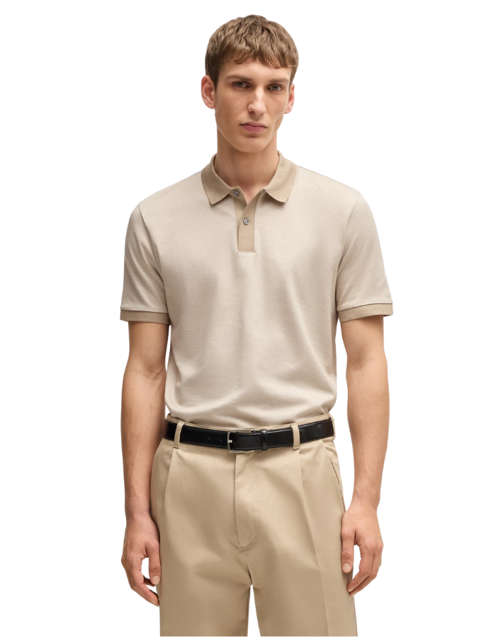 Mercerized-cotton polo shirt with micro pattern