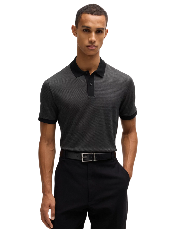 Mercerized-cotton polo shirt with micro pattern
