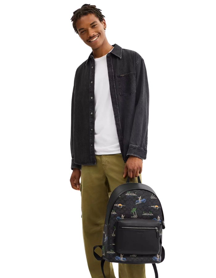 West Backpack In Signature Canvas With Surf Print