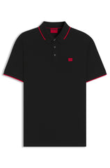 Cotton-piqué slim-fit polo shirt with red logo label