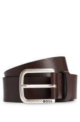 Buffalo-leather belt with branded pin buckle