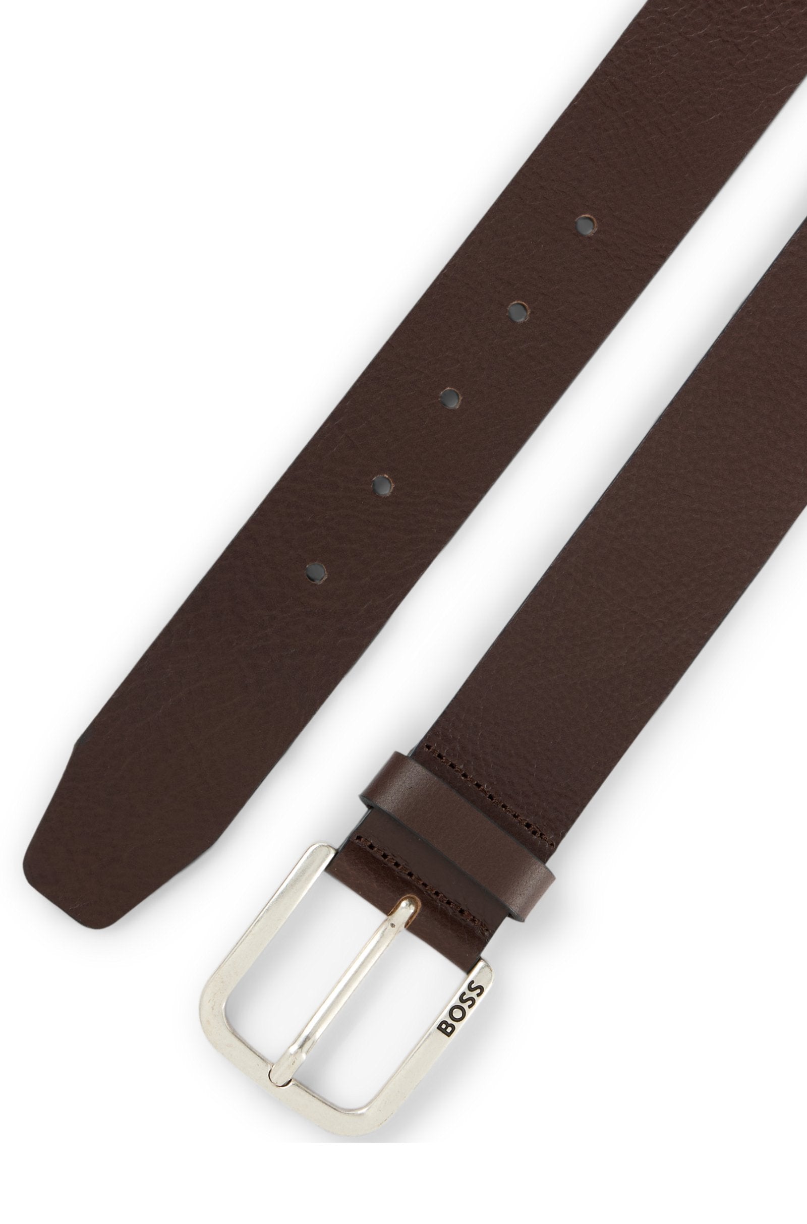 Buffalo-leather belt with branded pin buckle