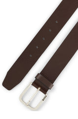 Buffalo-leather belt with branded pin buckle