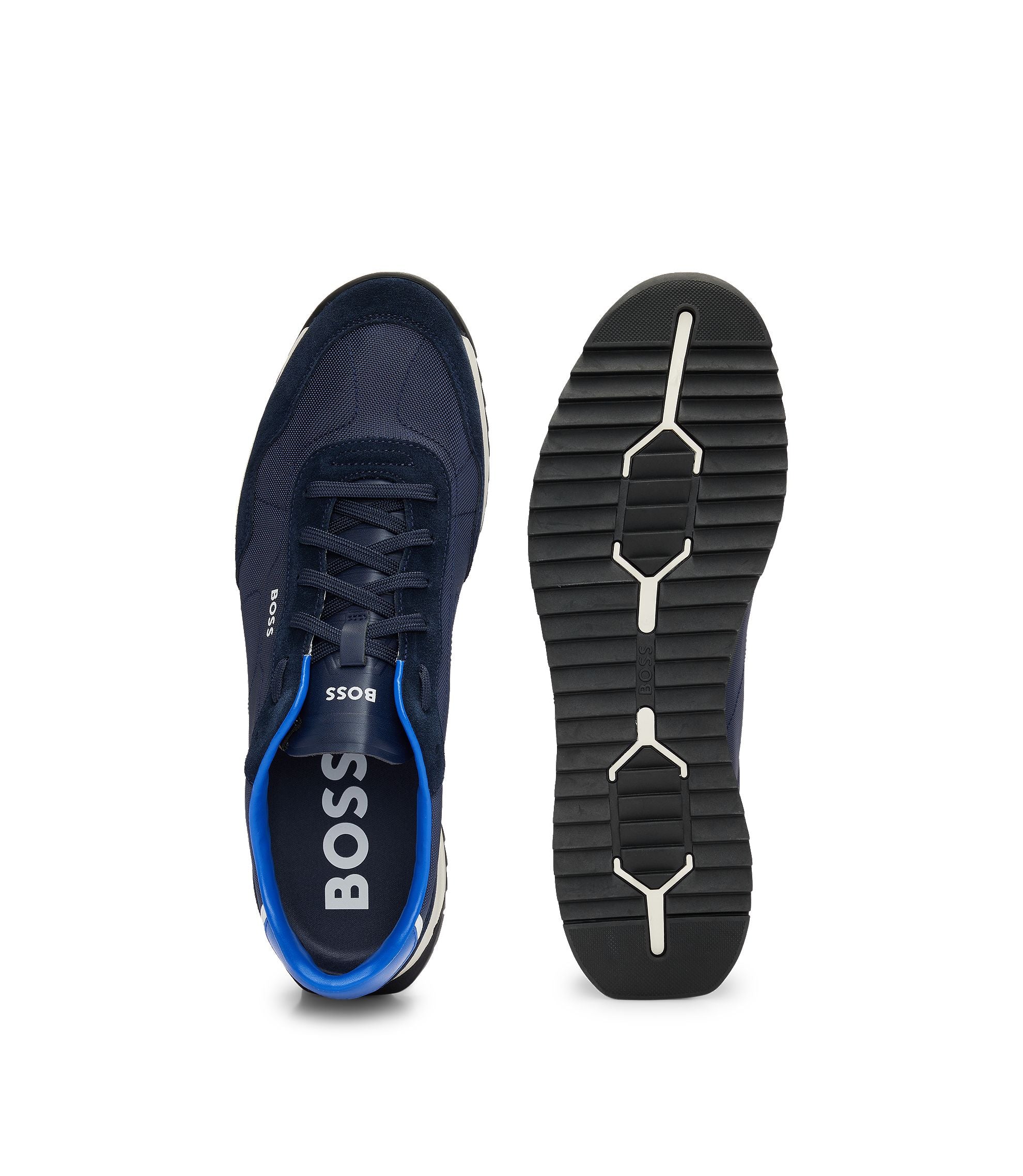 Textured-fabric lace-up trainers with suede trims