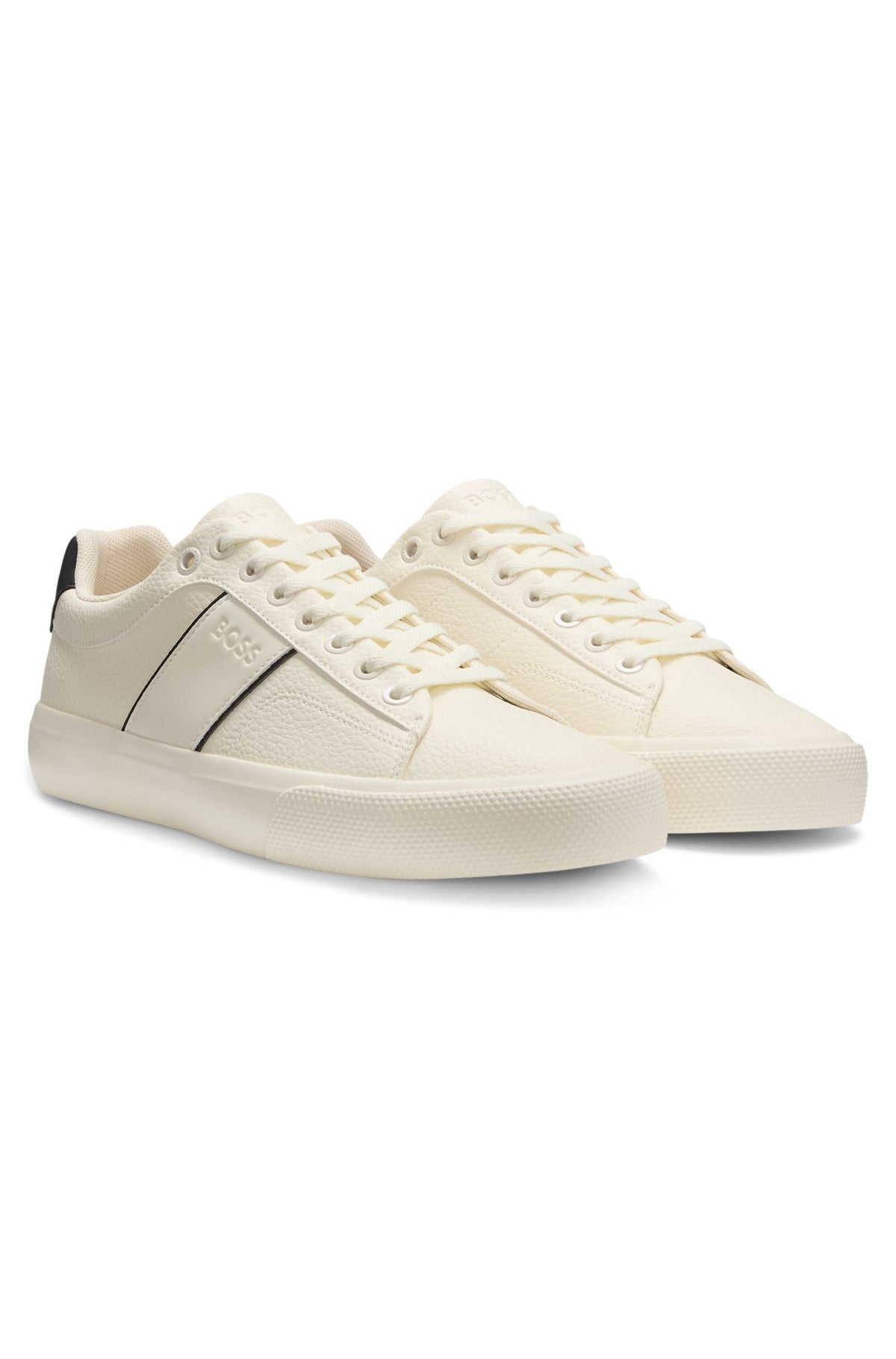 Faux-leather trainers with grained and plain textures