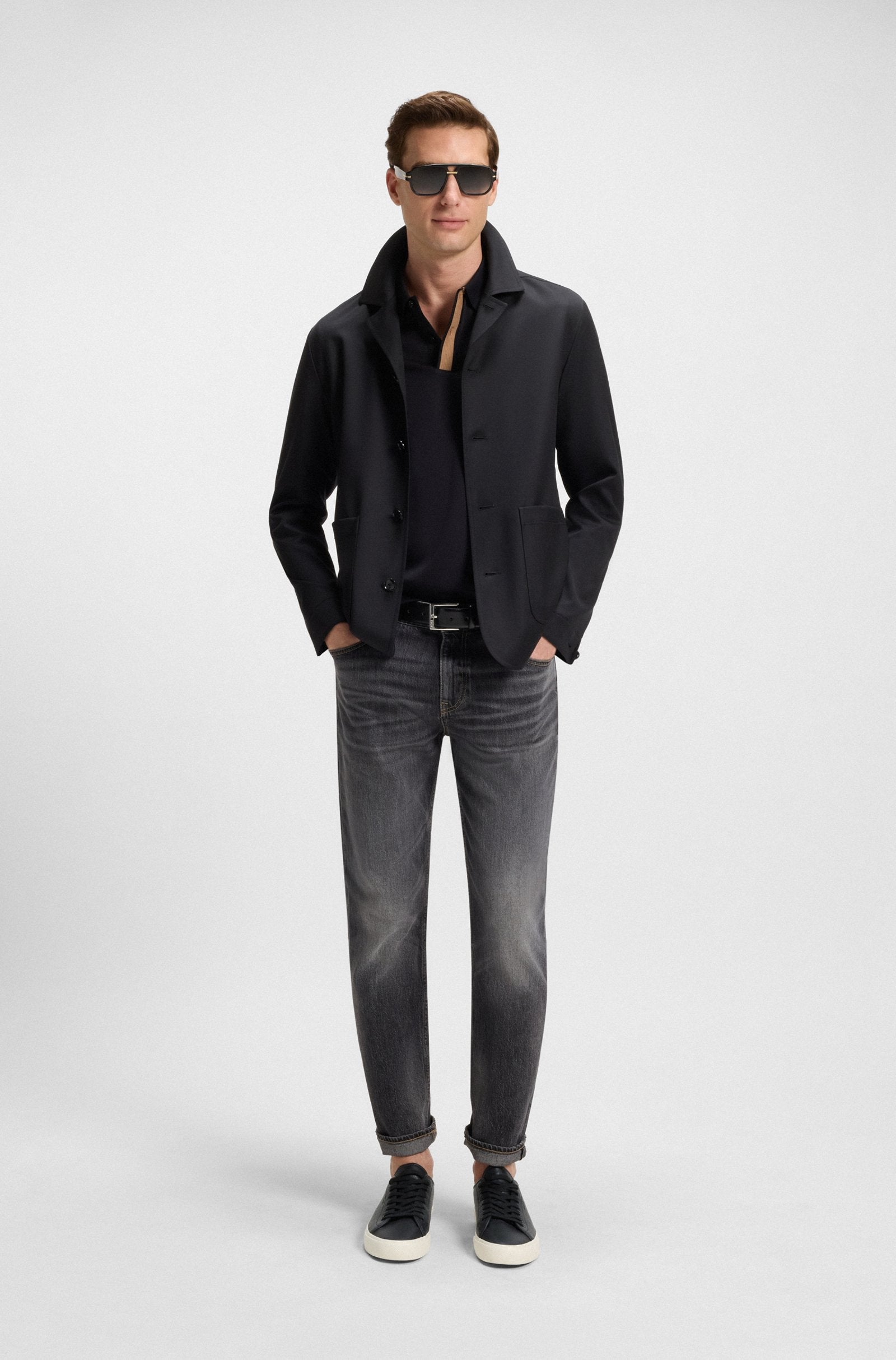 Low-top trainers in grained faux leather