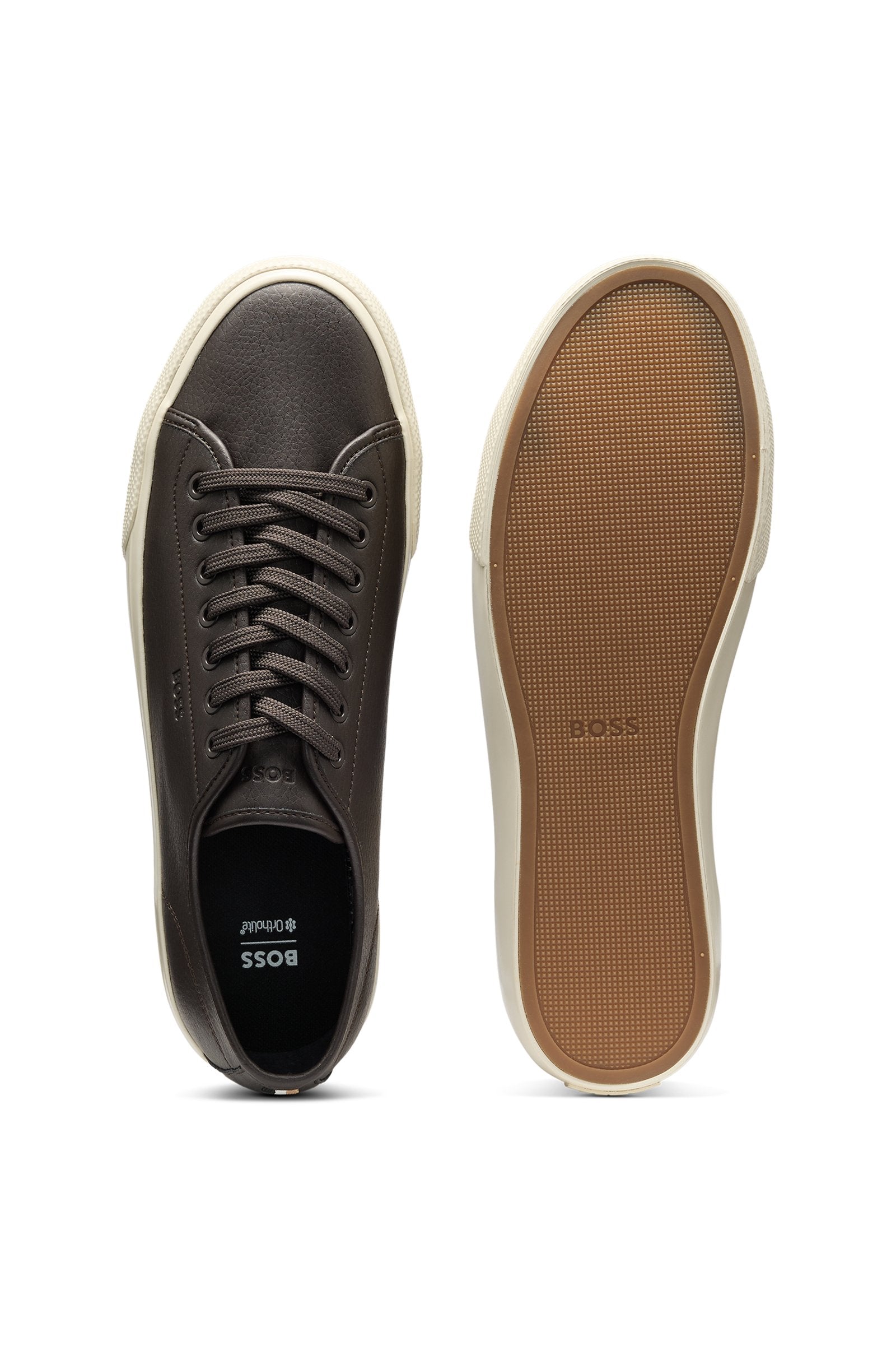 Low-top trainers in grained faux leather