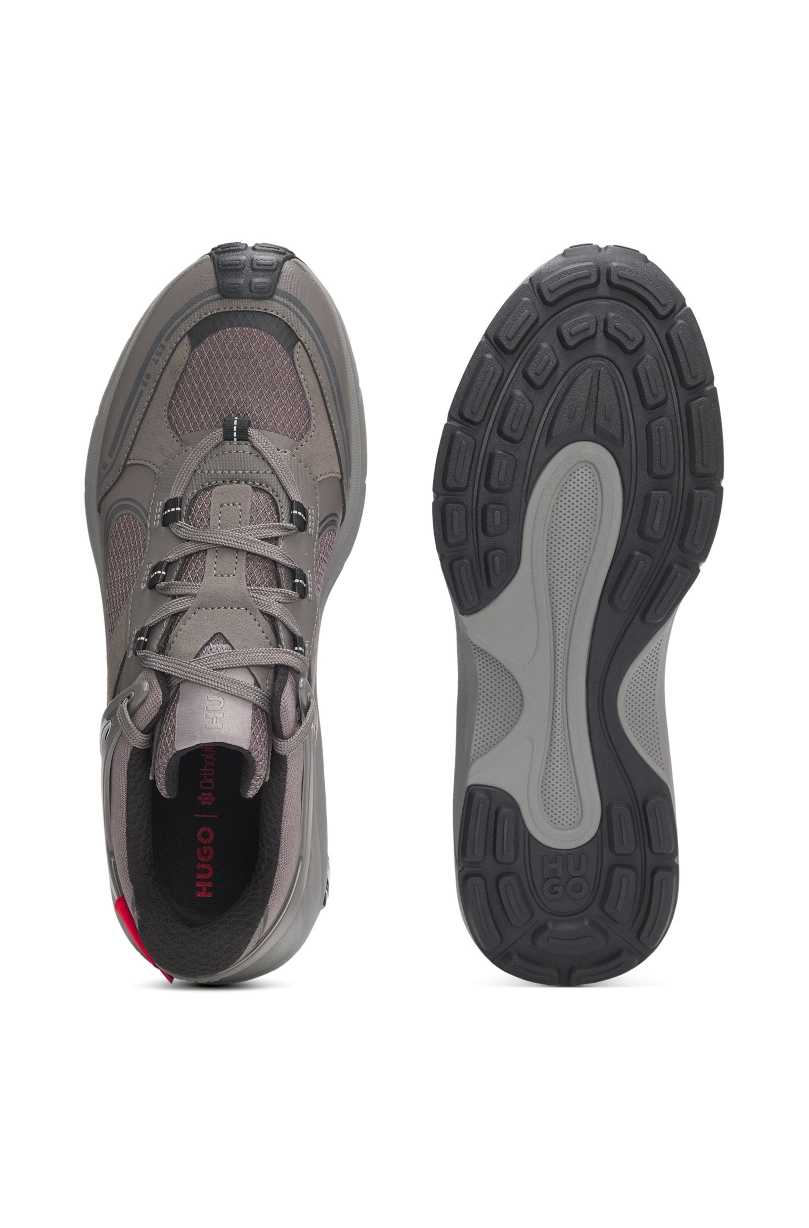 Trainers in faux suede and textured canvas