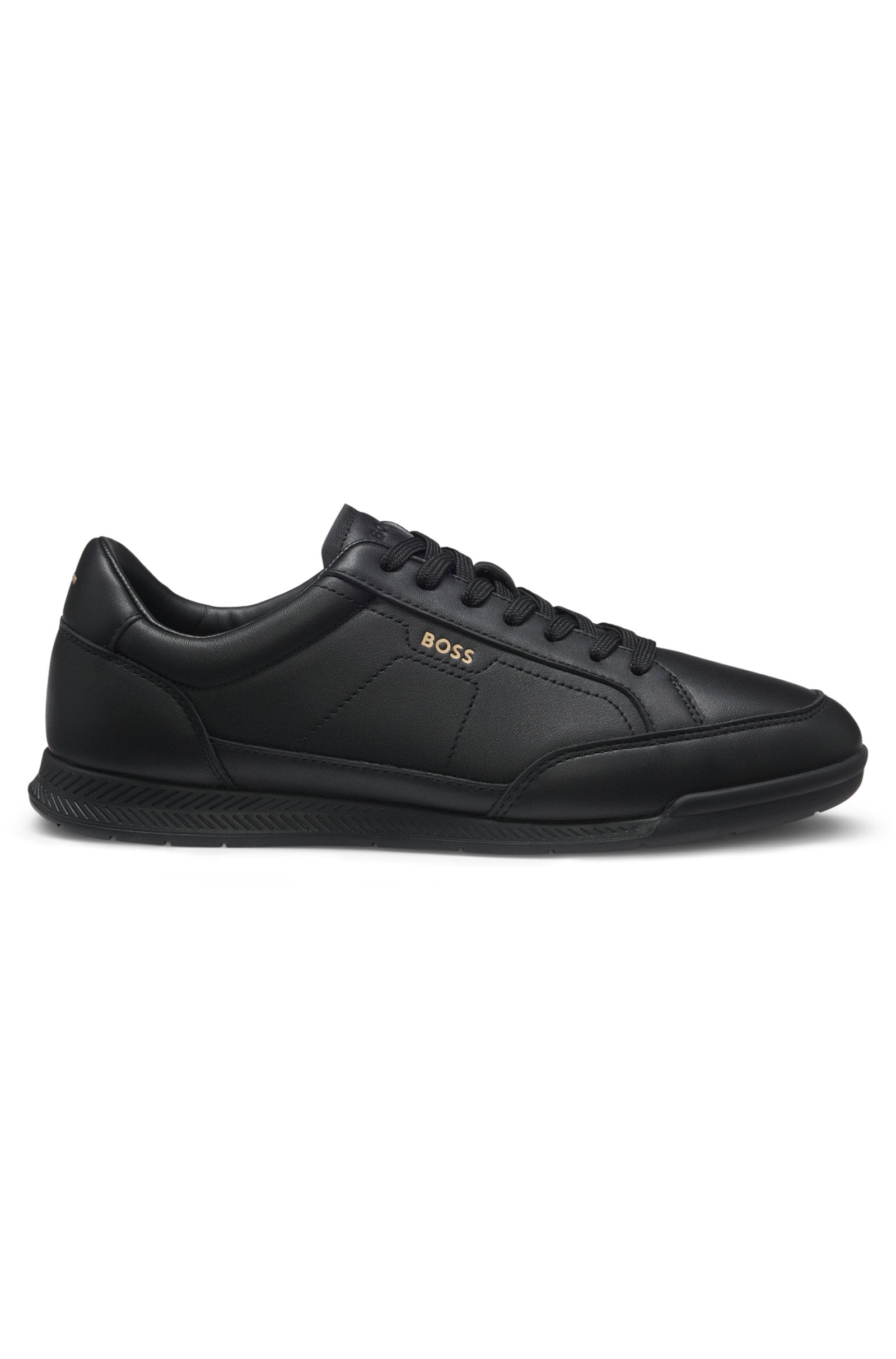 Embossed-logo trainers in leather