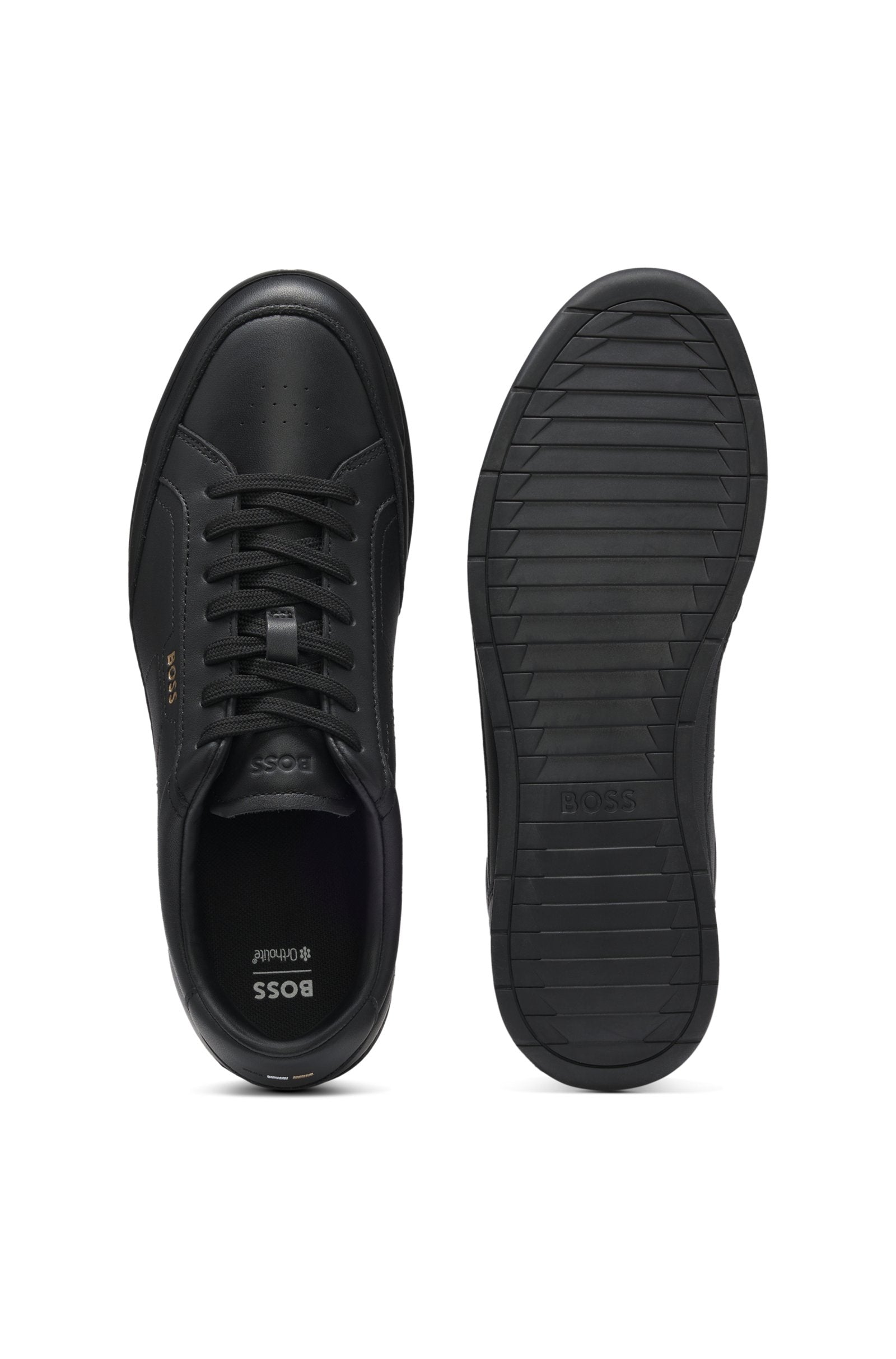 Embossed-logo trainers in leather