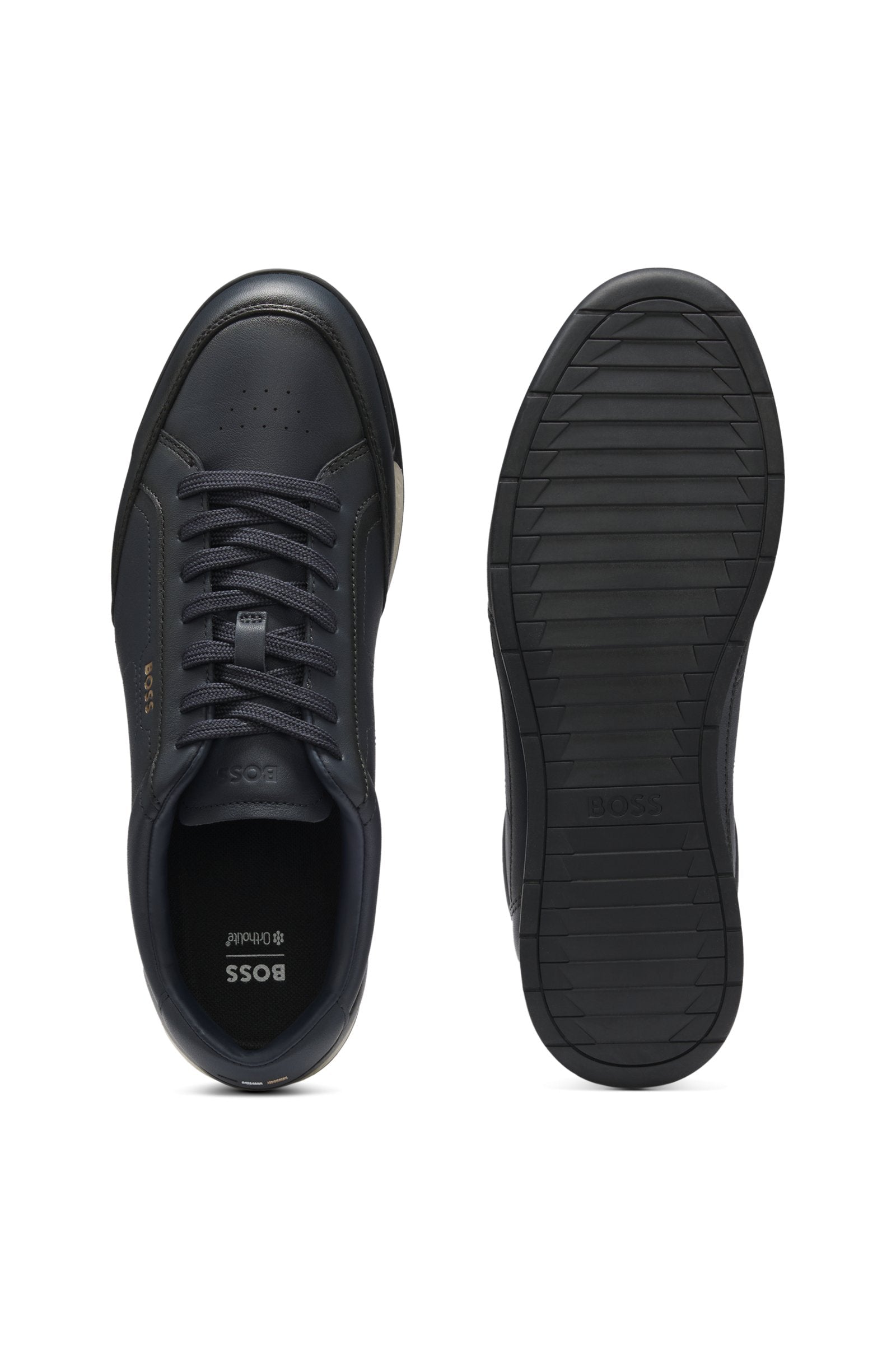 Embossed-logo trainers in leather