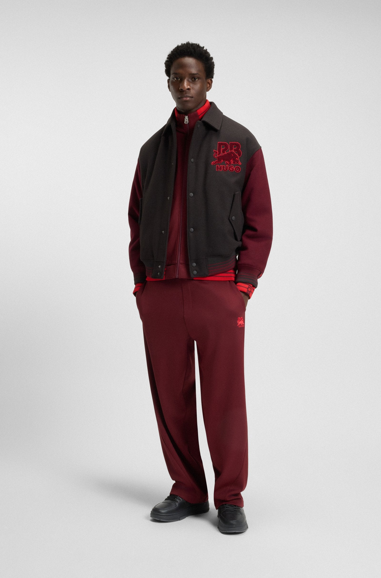 HUGO x RB faux-leather trainers with bull-graphic logo