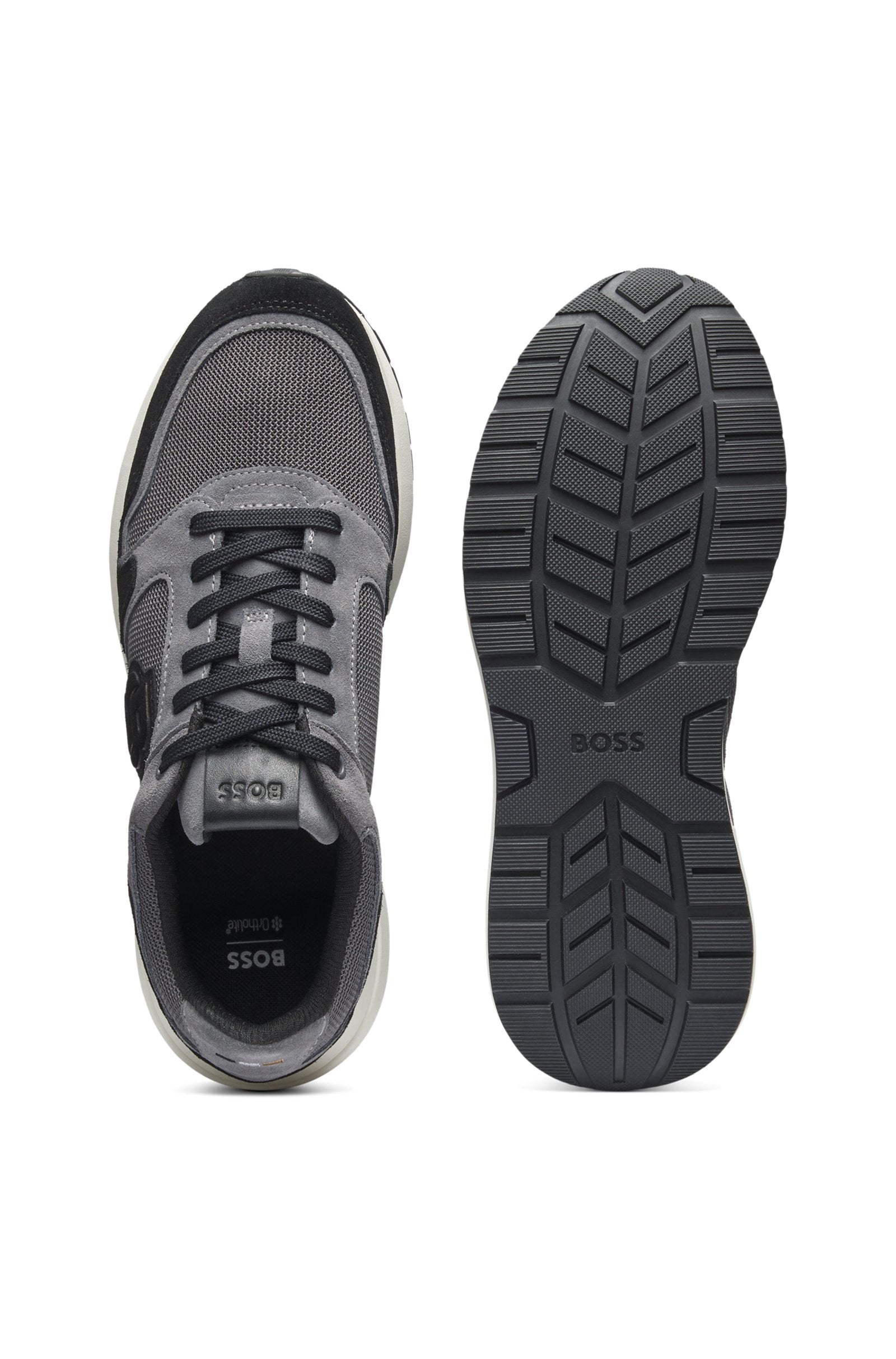 Suede-trim trainers with Double B monogram