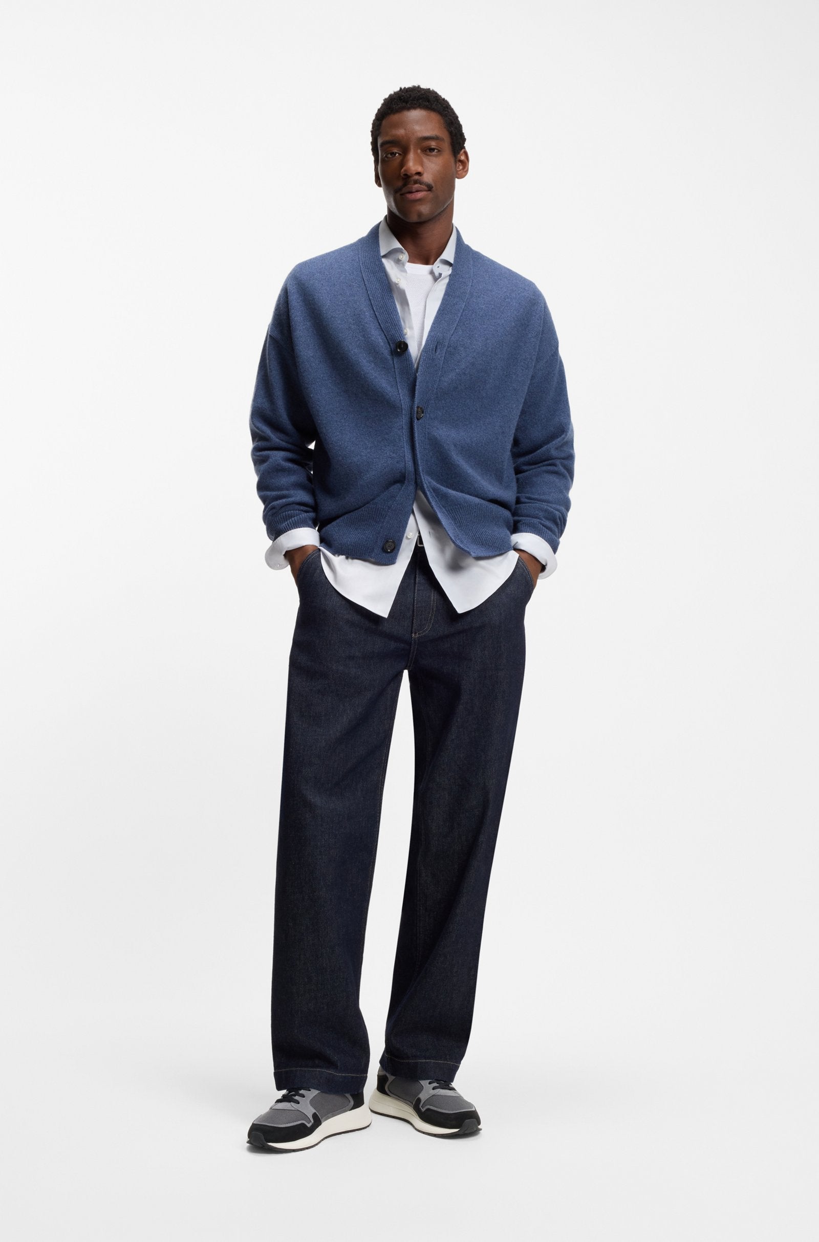 Suede-trim trainers with Double B monogram